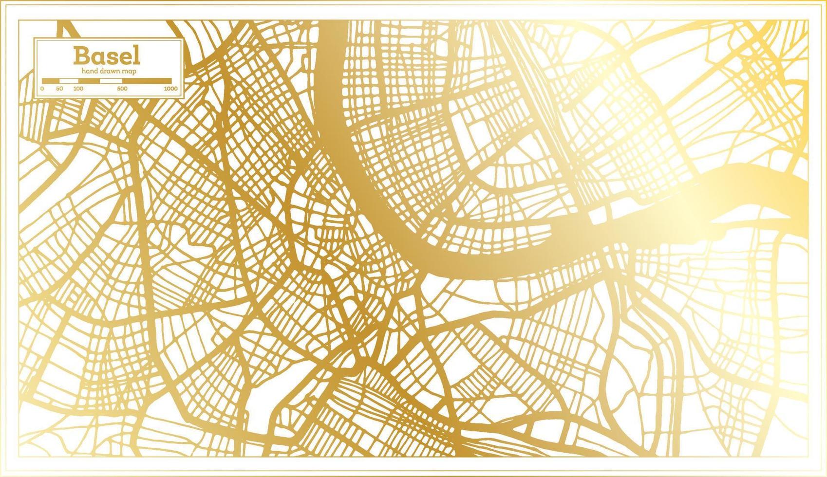 mapa de la ciudad de basilea suiza en estilo retro en color dorado. esquema del mapa. vector