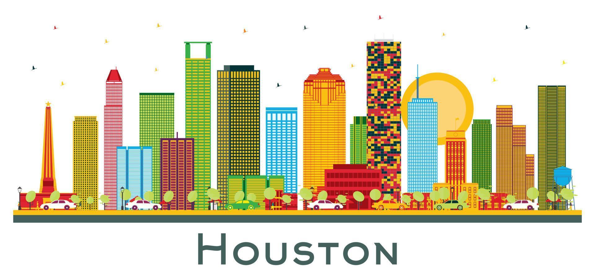 horizonte de la ciudad de houston usa con edificios de color aislados en blanco. vector