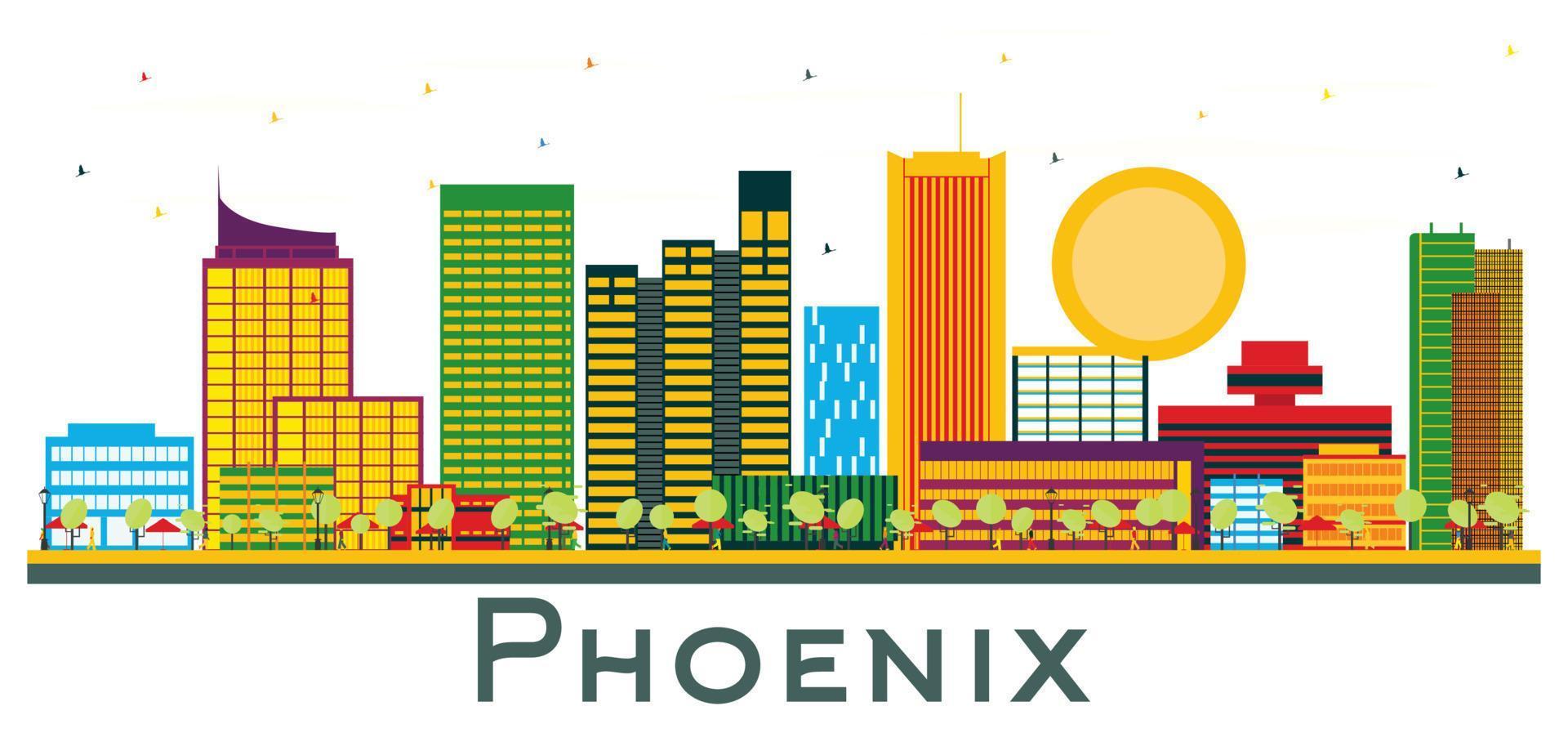 El horizonte de la ciudad de Phoenix, Arizona, con edificios de colores aislados en blanco. vector