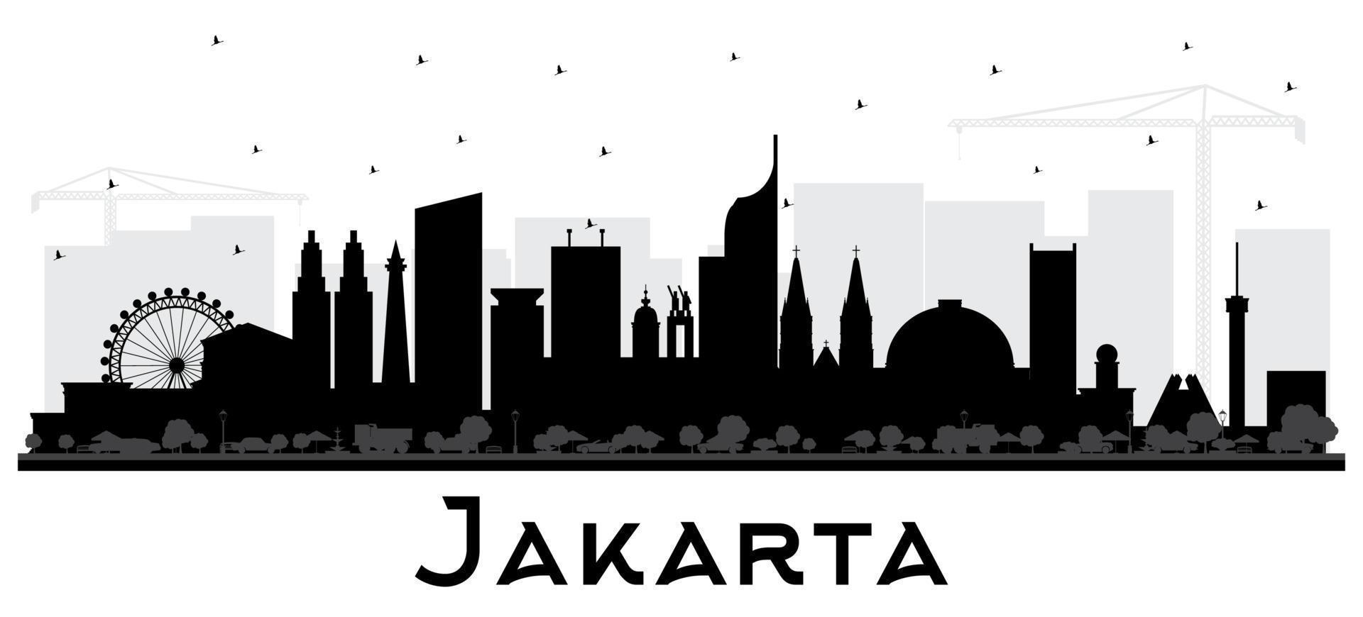 Jakarta Indonesia City Skyline Silhouette with Black Buildings Isolated on White. vector