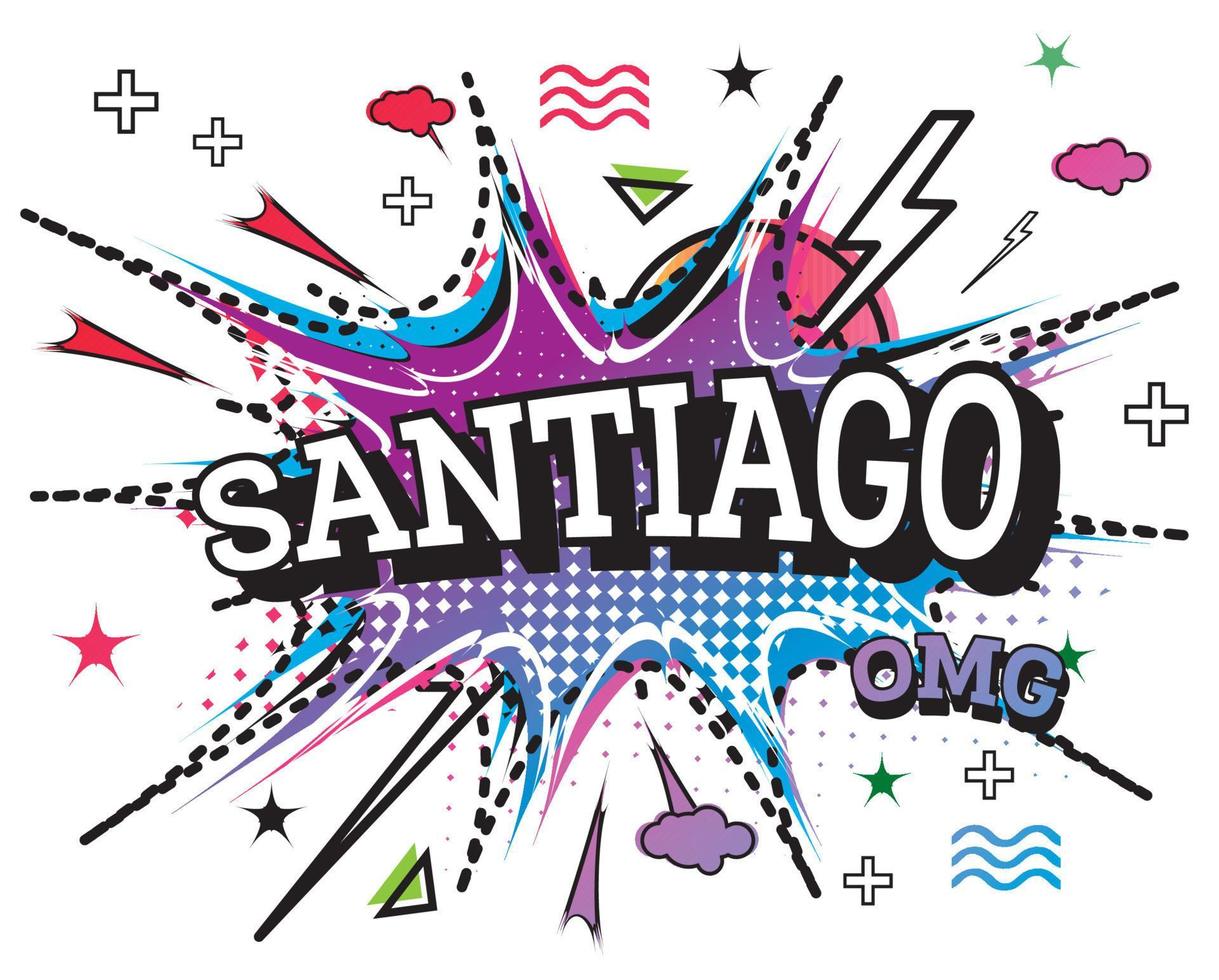 Texto cómico de santiago en estilo pop art aislado sobre fondo blanco. vector