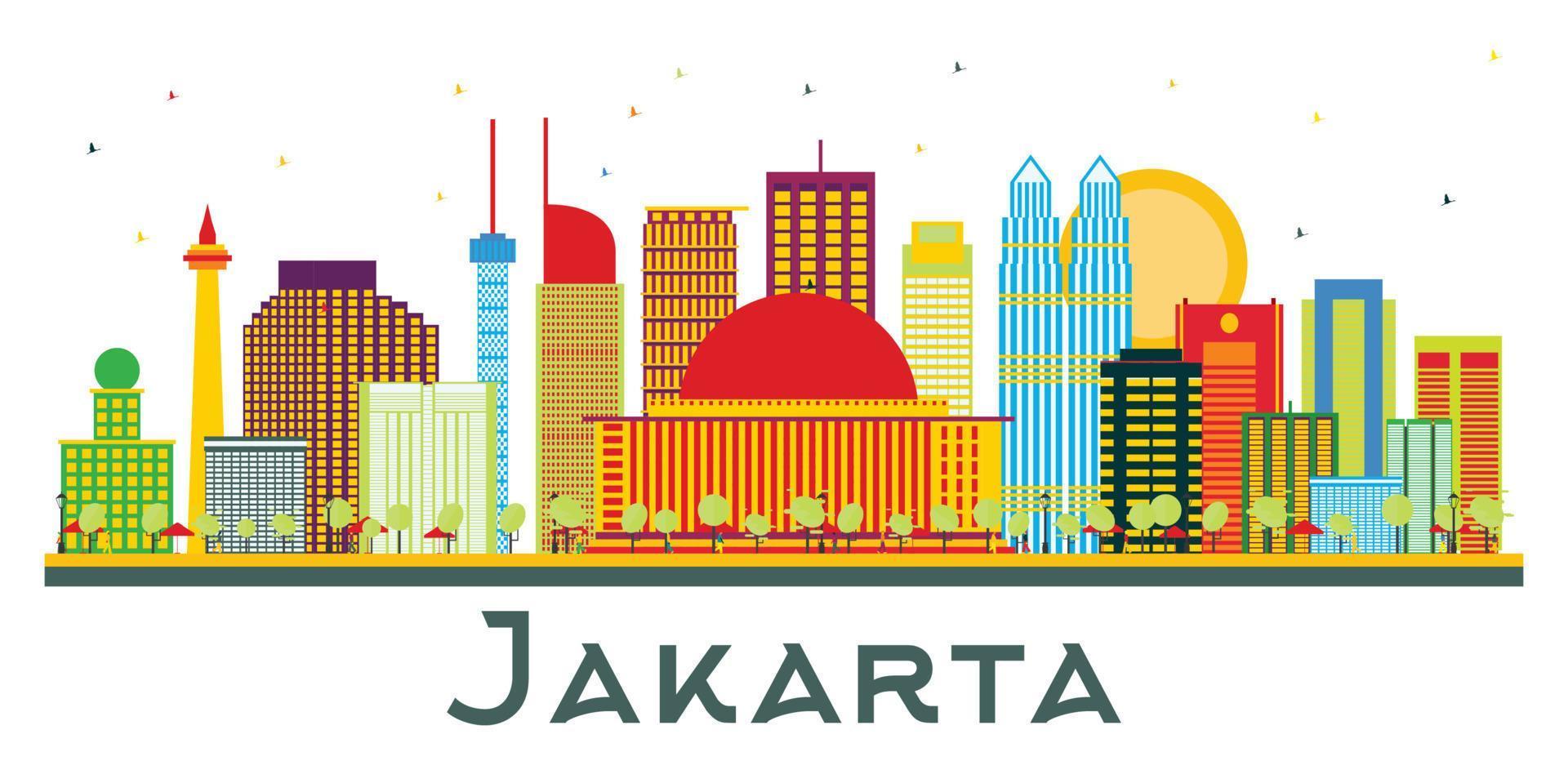 Jakarta Indonesia City Skyline with Color Buildings Isolated on White. vector