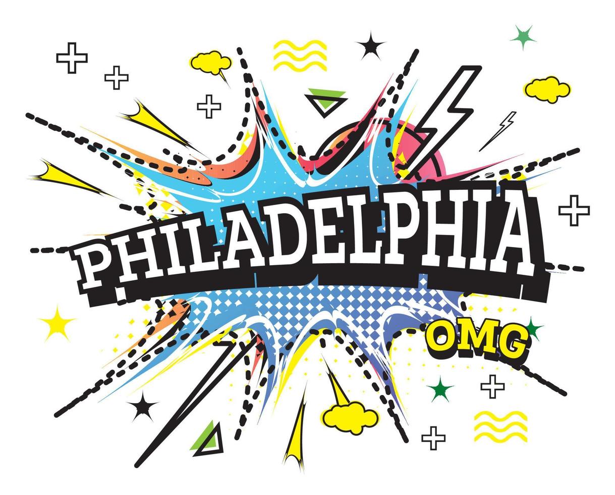 Philadelphia Comic Text in Pop Art Style Isolated on White Background. vector