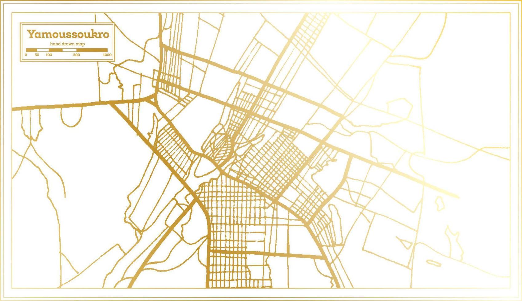 yamoussoukro mapa de la ciudad de costa de marfil en estilo retro en color dorado. esquema del mapa. vector