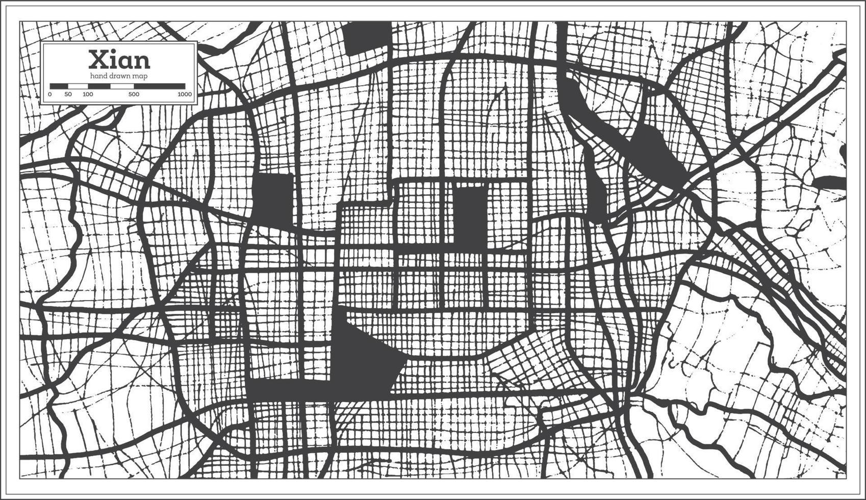 Xian China City Map in Black and White Color in Retro Style. Outline Map. vector
