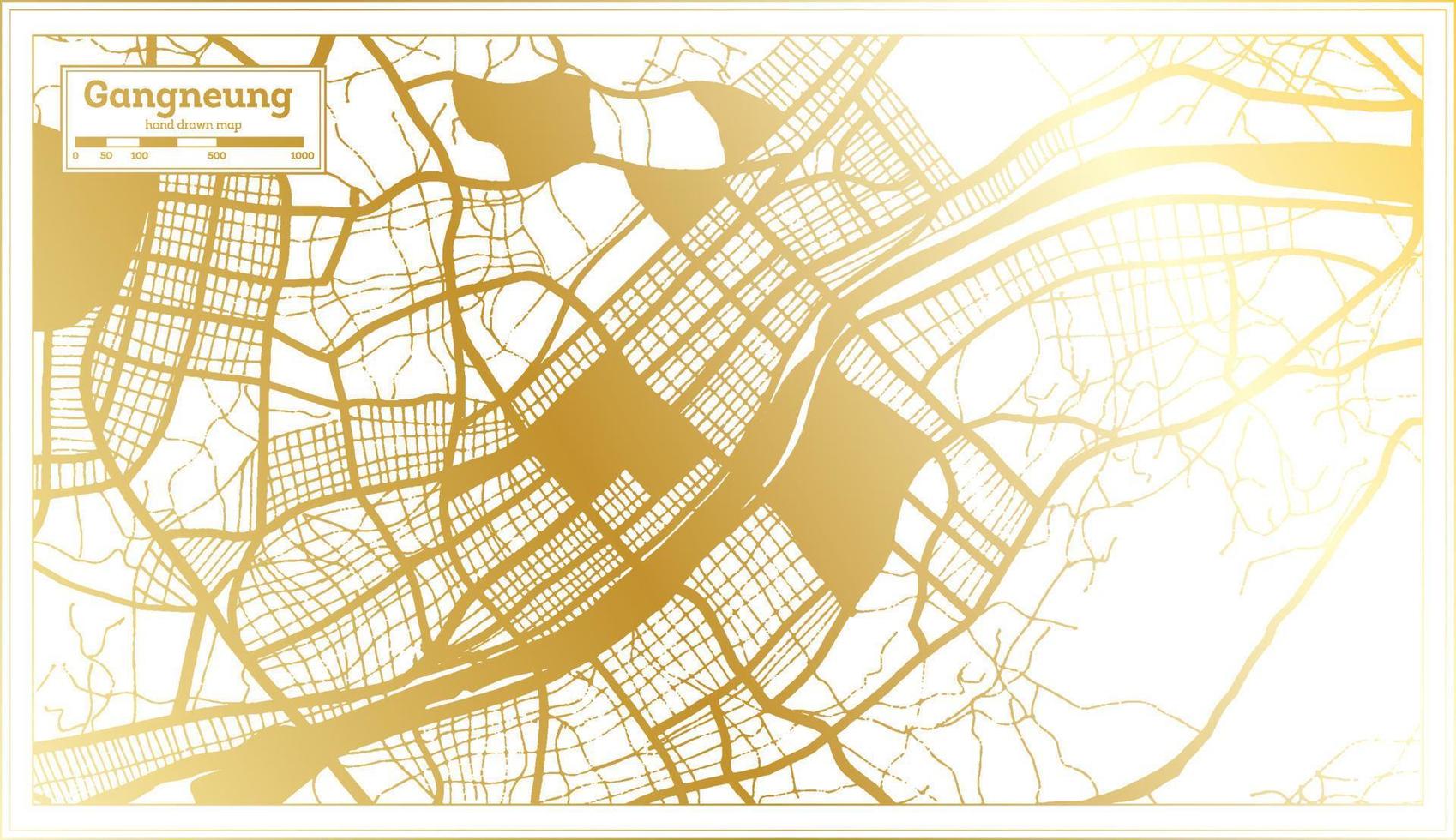 Gangneung South Korea City Map in Retro Style in Golden Color. Outline Map. vector