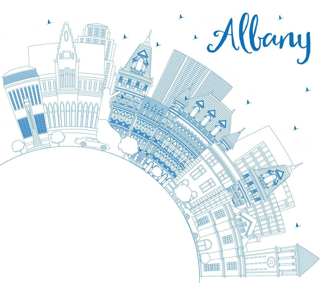 Outline Albany New York City Skyline with Blue Buildings and Copy Space. vector