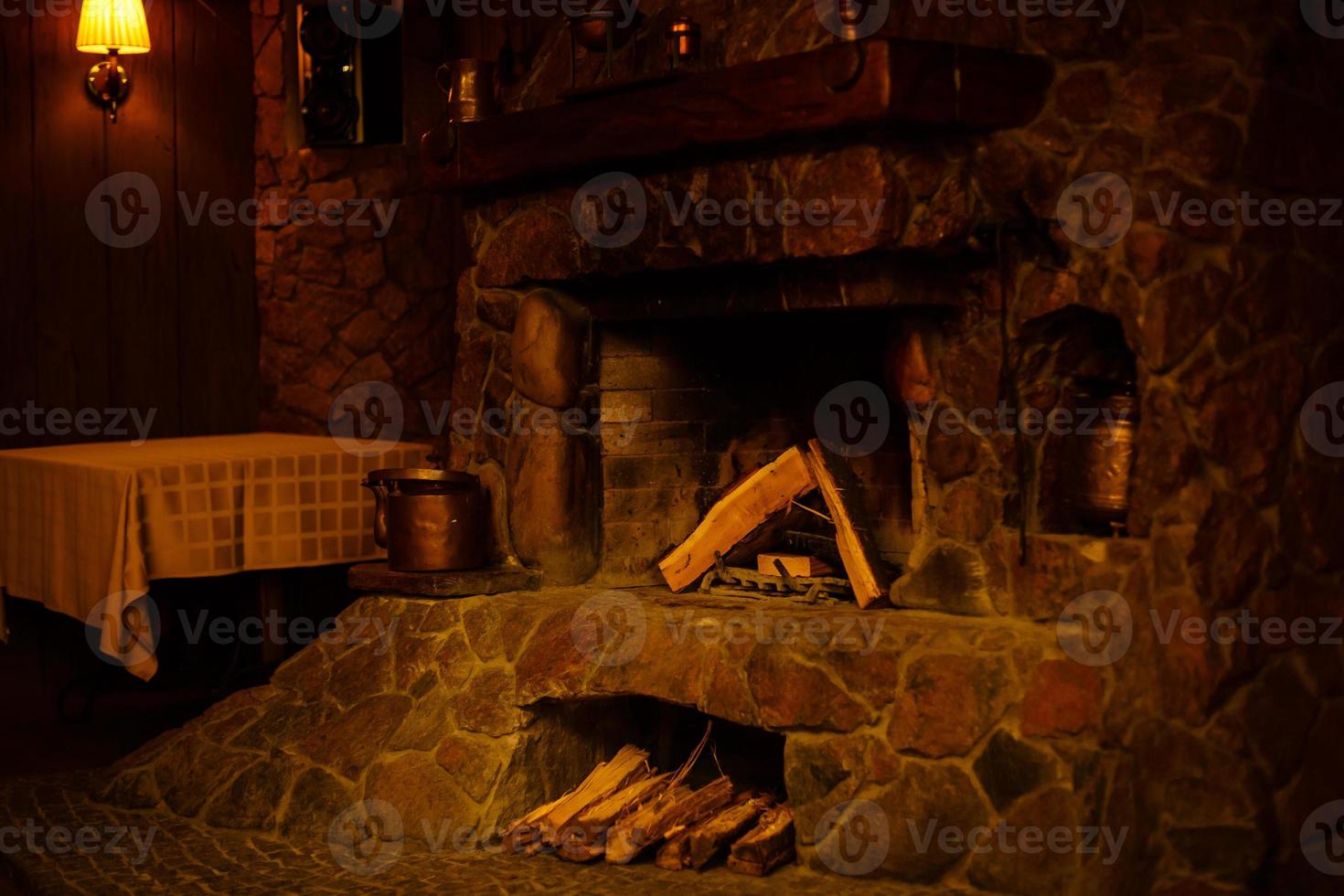 Very old kitchen with fireplace photo