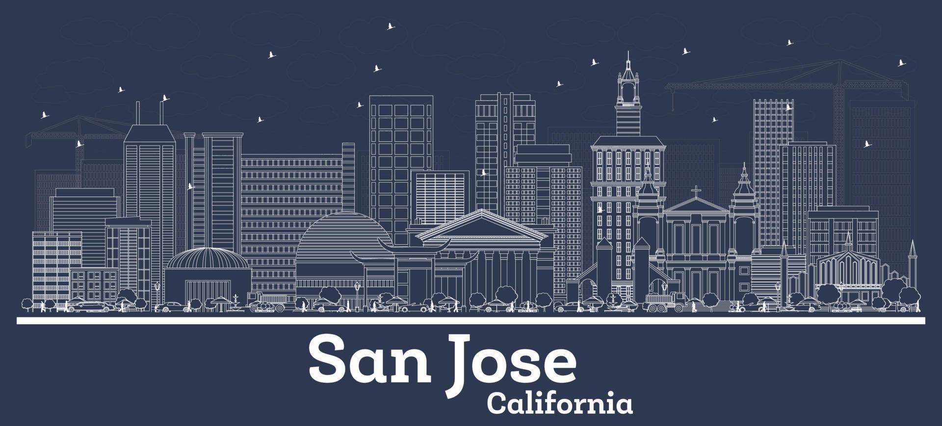 delinear el horizonte de la ciudad de san jose california con edificios blancos. vector