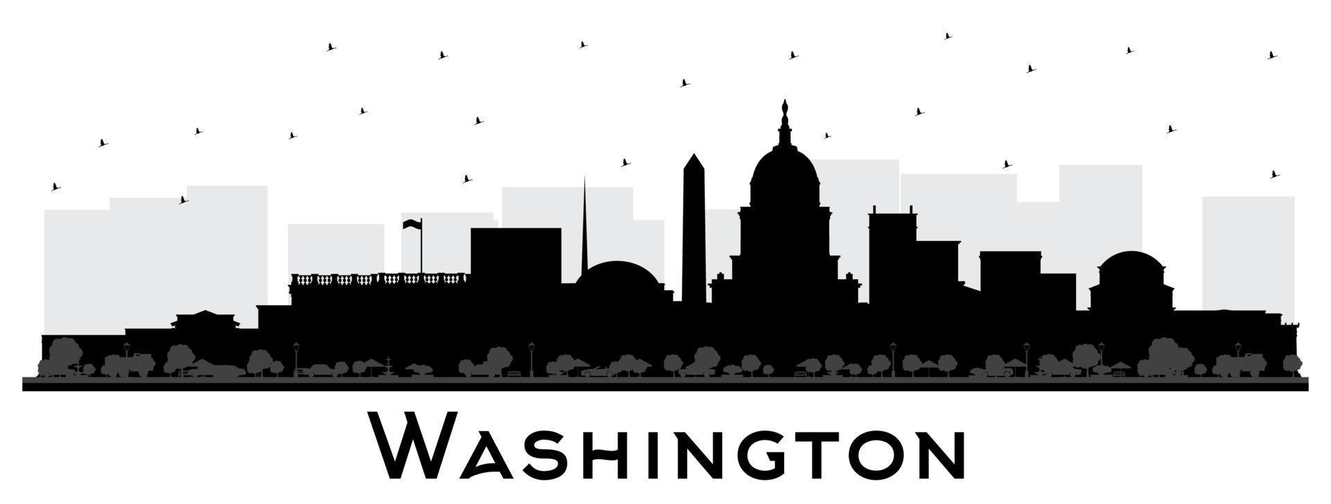 silueta del horizonte de la ciudad de washington dc usa con edificios negros aislados en blanco. vector