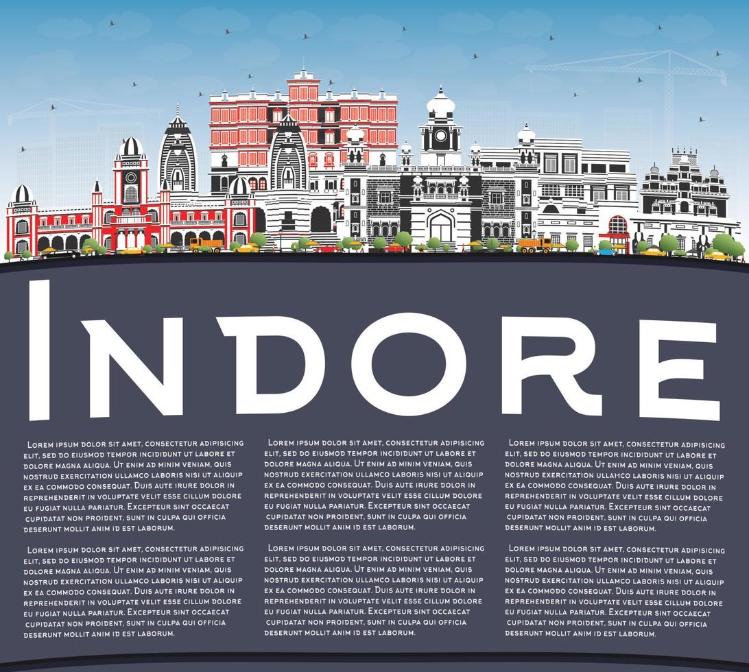 Indore India City Skyline with Gray Buildings, Blue Sky and Copy Space. vector