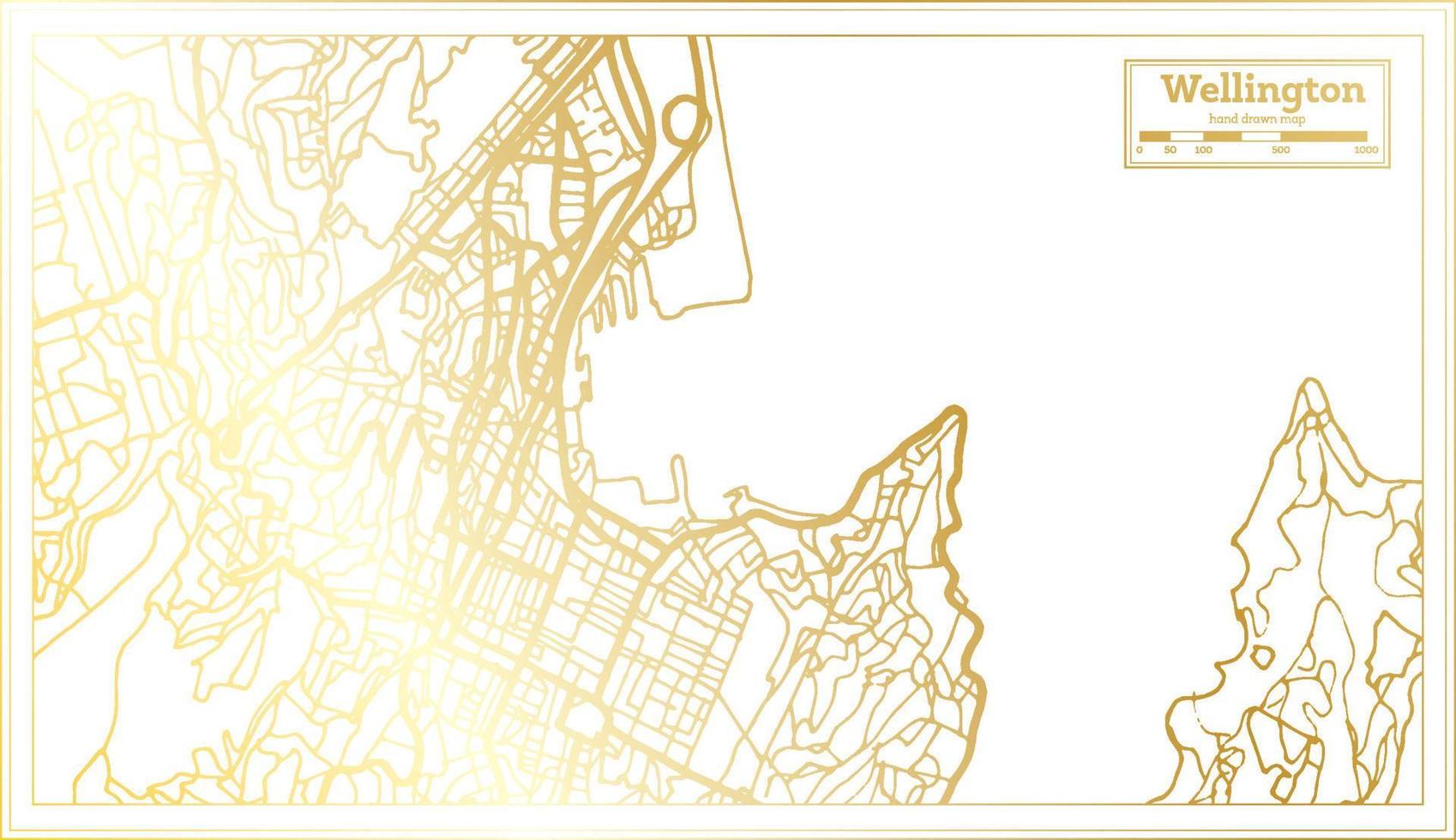 Wellington New Zealand City Map in Retro Style in Golden Color. Outline Map. vector