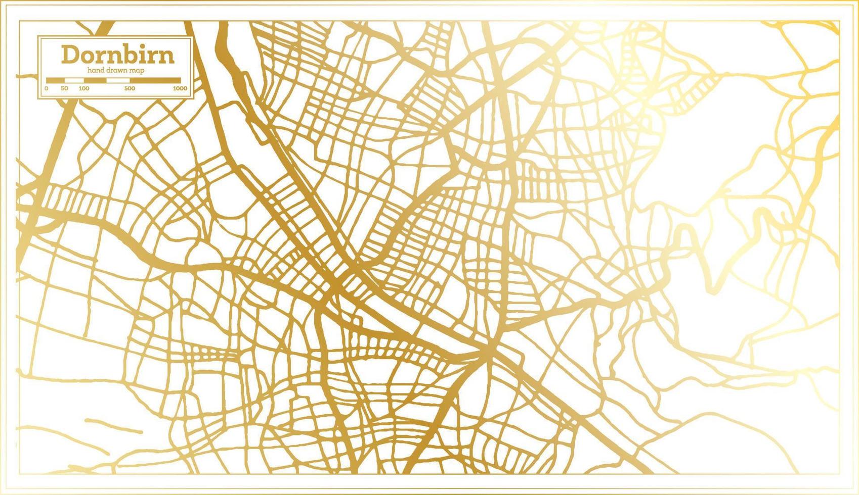 mapa de la ciudad de dornbirn austria en estilo retro en color dorado. esquema del mapa. vector
