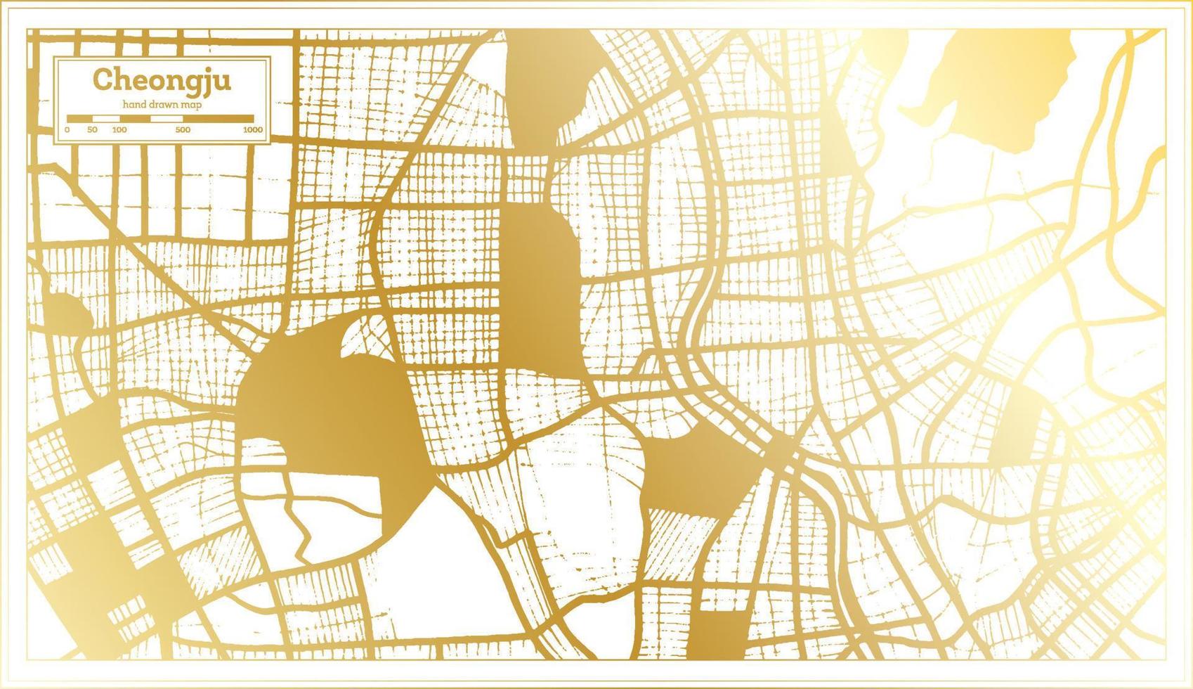 Cheongju South Korea City Map in Retro Style in Golden Color. Outline Map. vector