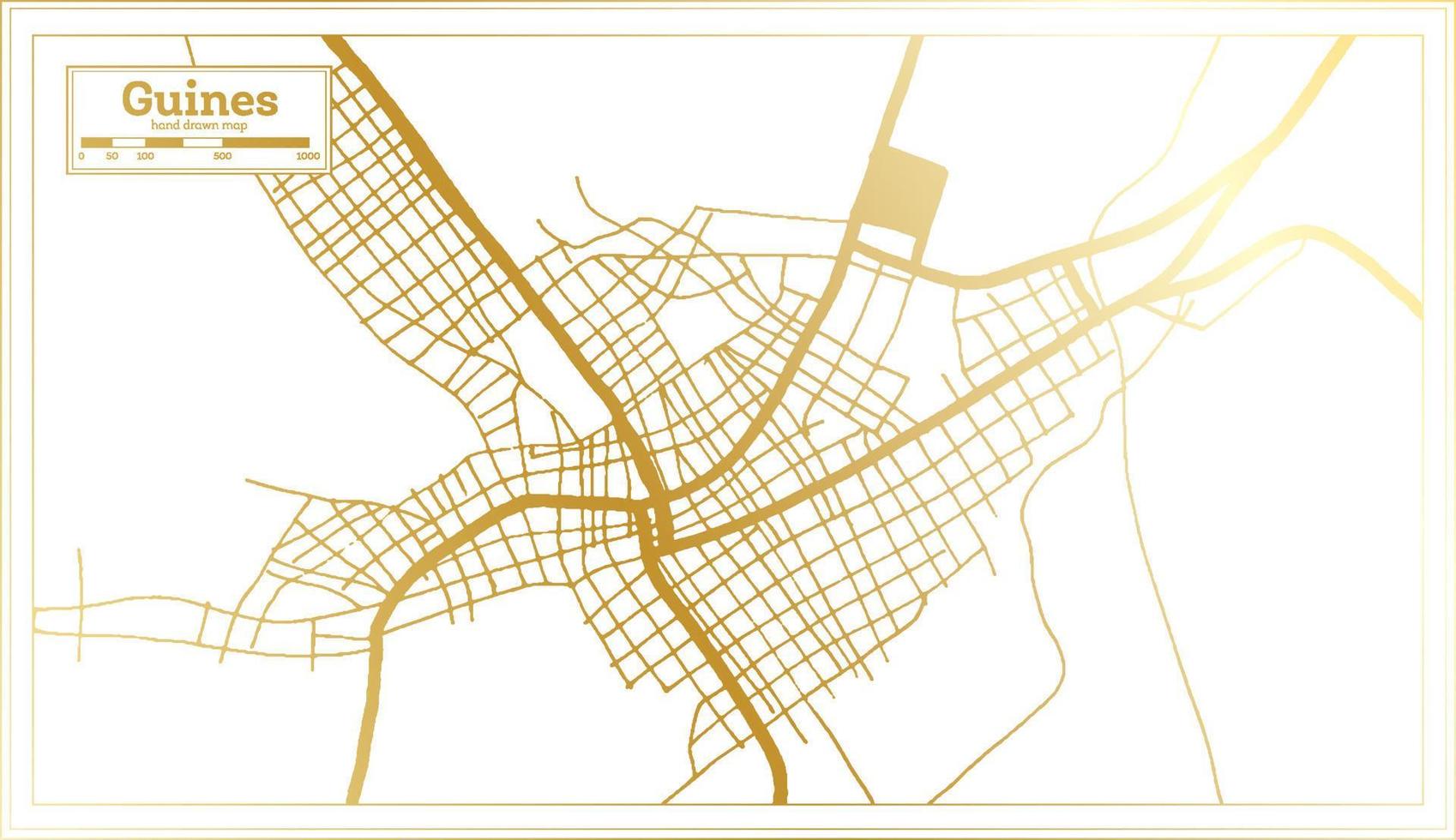 mapa de la ciudad de guines cuba en estilo retro en color dorado. esquema del mapa. vector