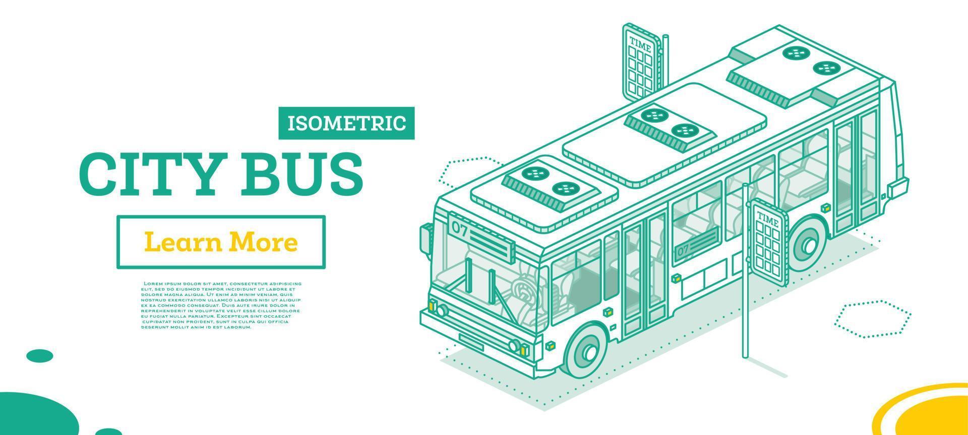 City Bus. Isometric Outline Concept. Vector Illustration.
