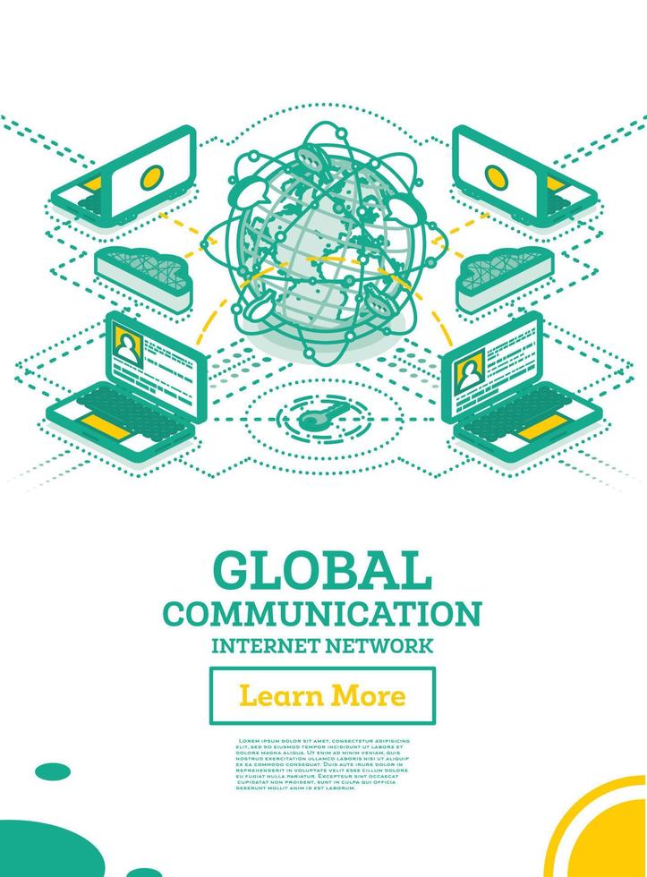 Isometric Global Communication Network with Planet Earth. vector