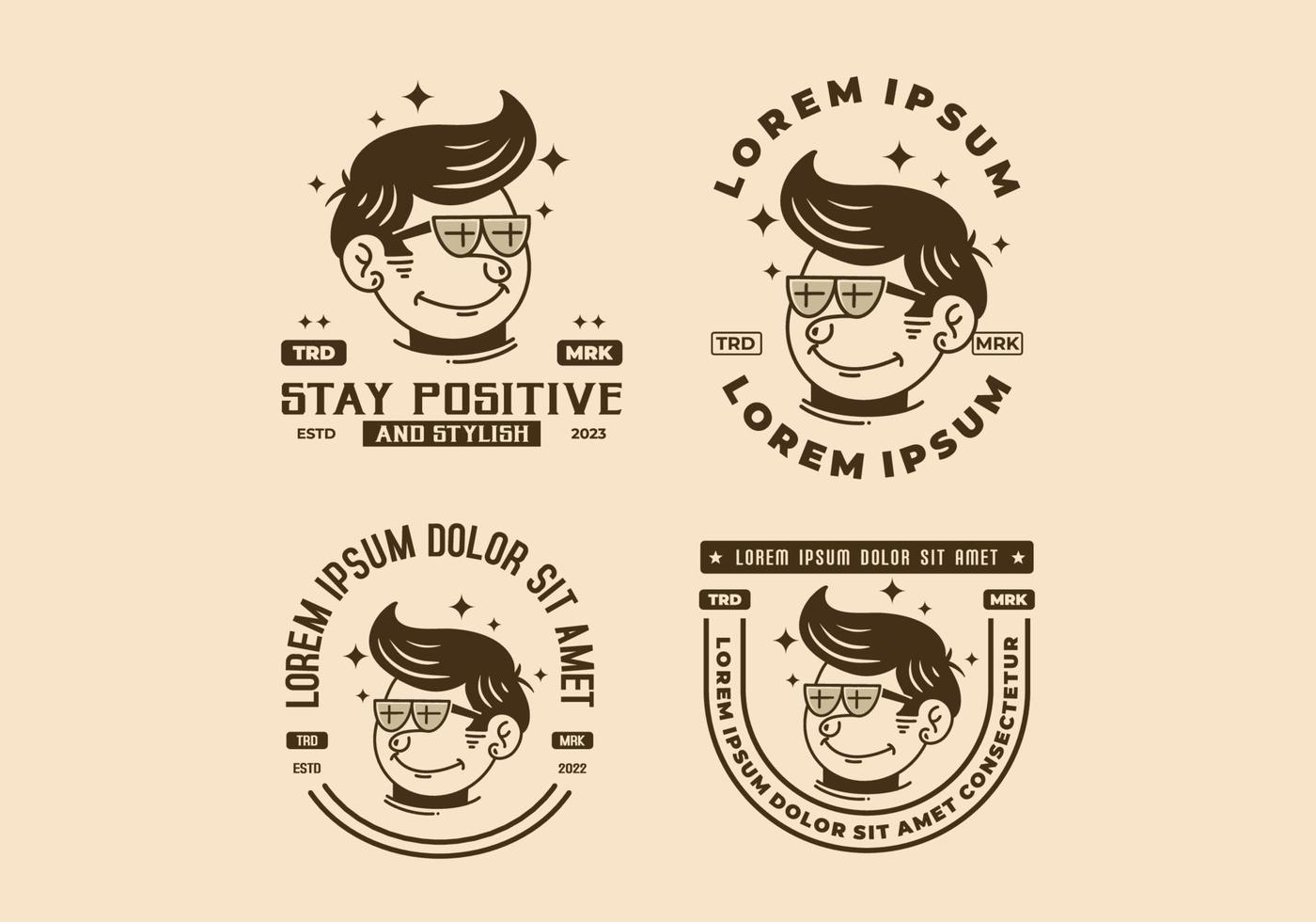 ilustración de un hombre de cara divertida con cabello retro con gafas vector