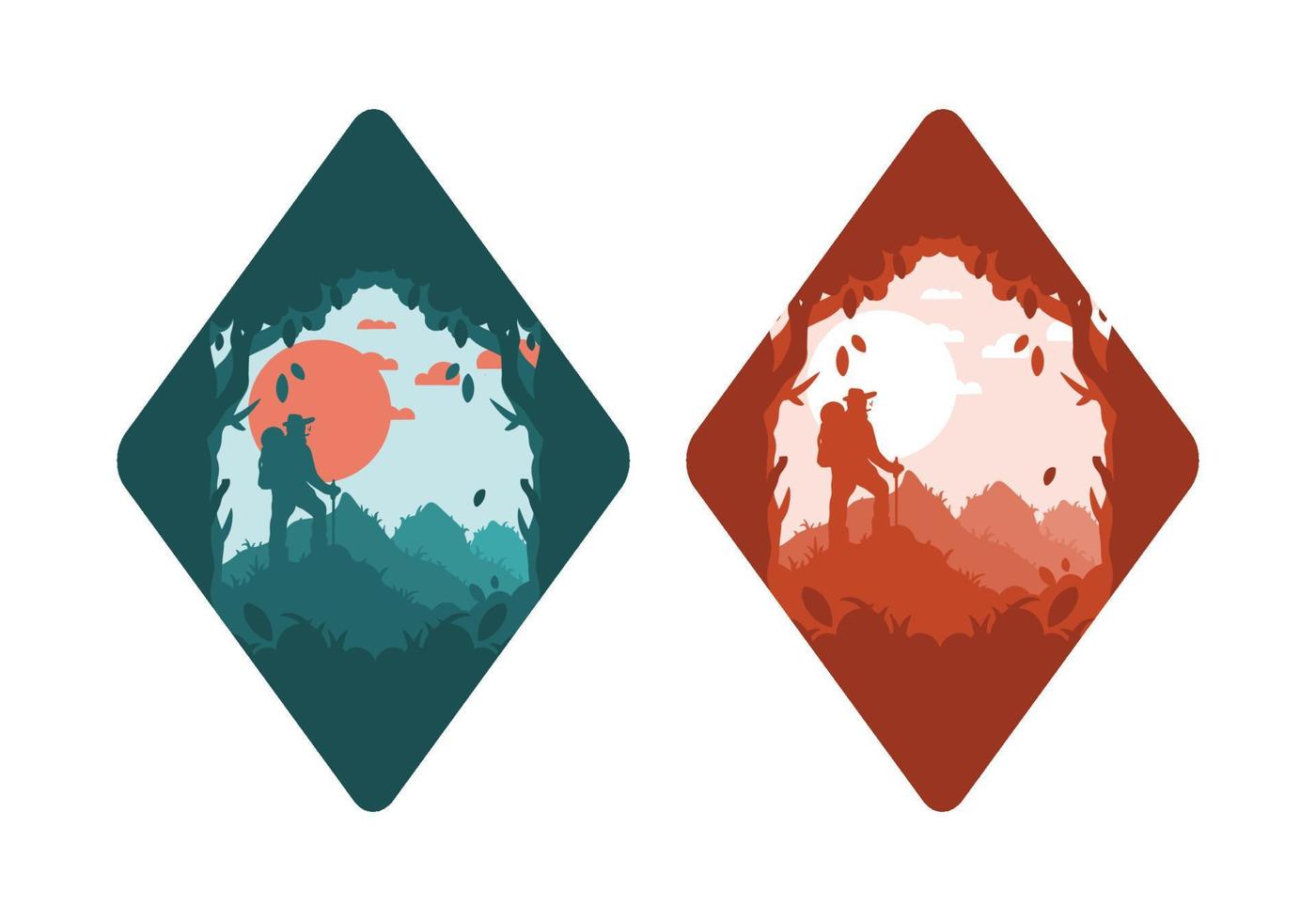 silhouette flat illustration of a mountain climber standing on top of a hill vector