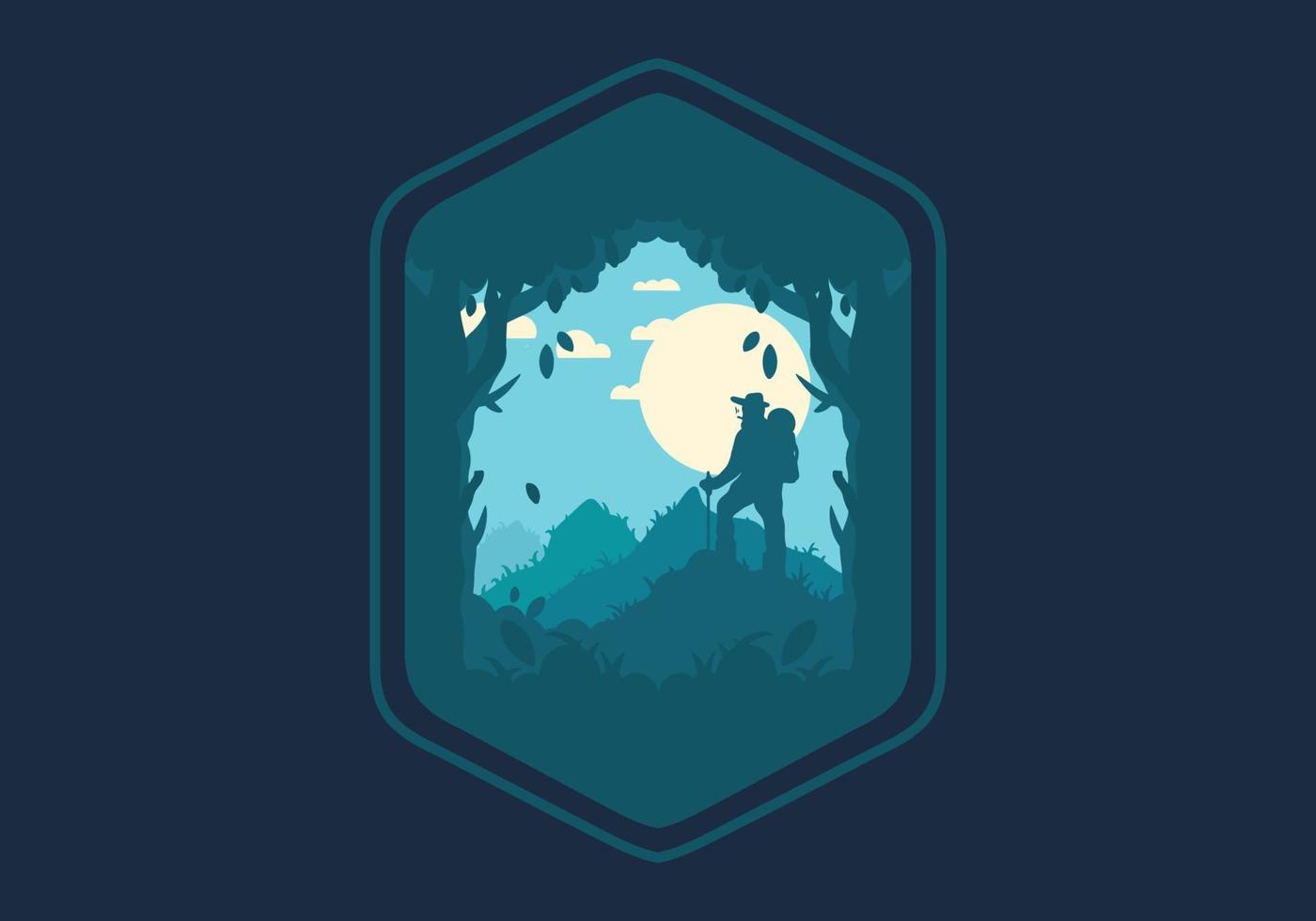 silhouette flat illustration of a mountain climber standing on top of a hill vector