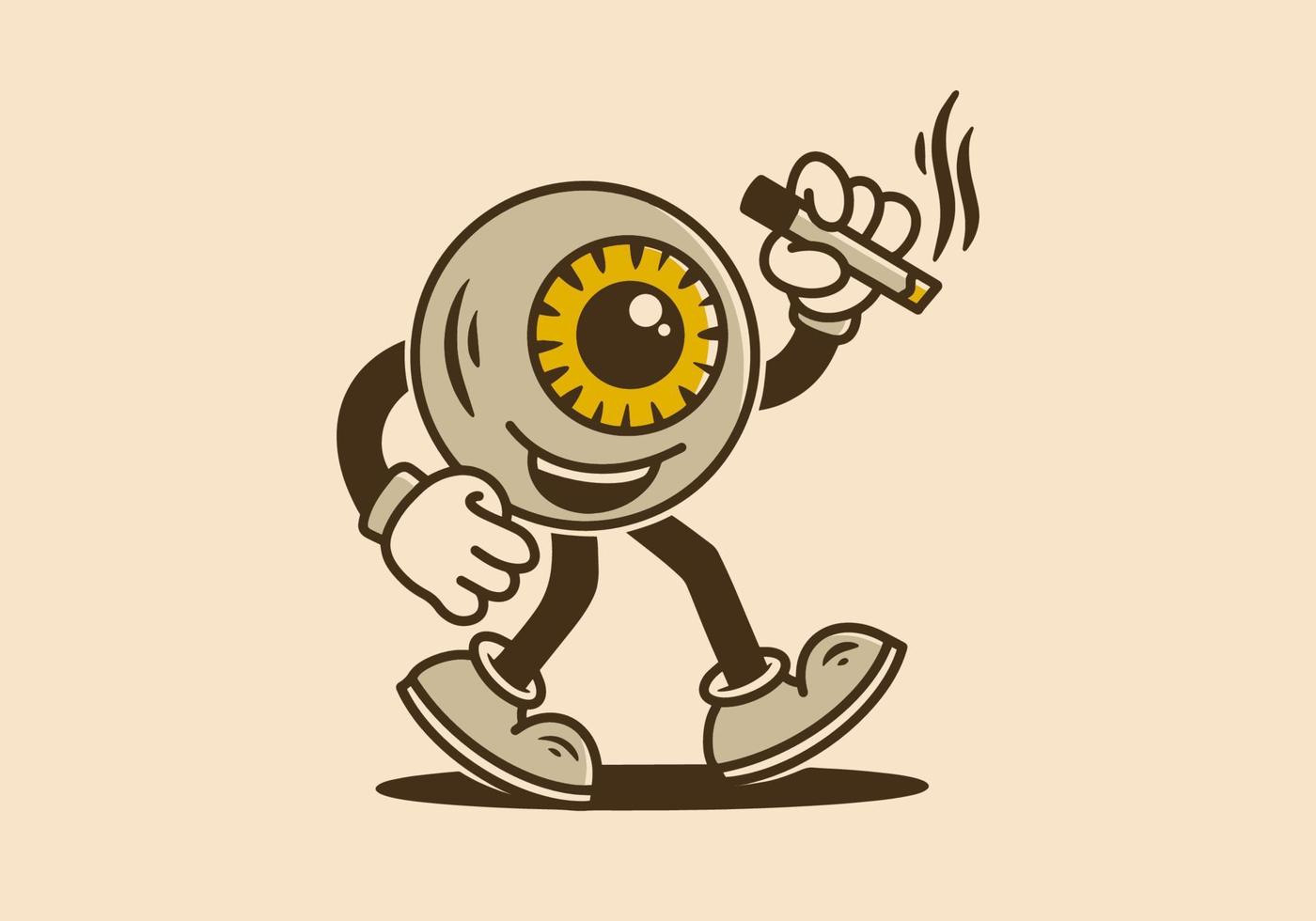 Character mascot illustration of eyeball holding a cigarette vector