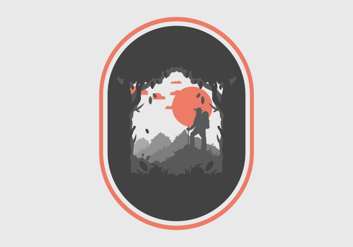 silhouette flat illustration of a mountain climber standing on top of a hill vector