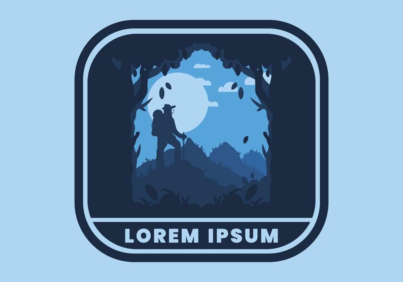 silhouette flat illustration of a mountain climber standing on top of a hill vector