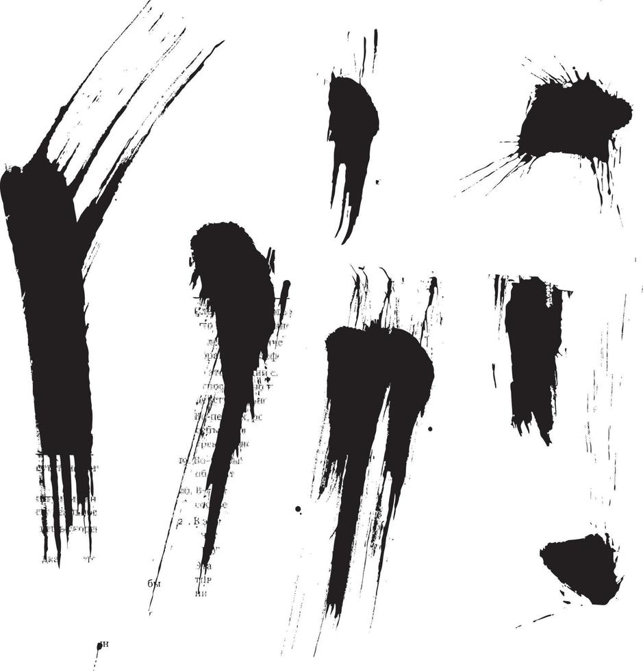 Black isolated ink blots and strokes with messy drops vector