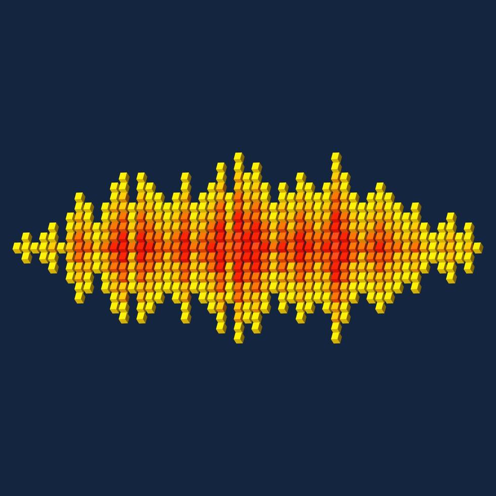 3D yellow sound waveform made of cube pixels vector