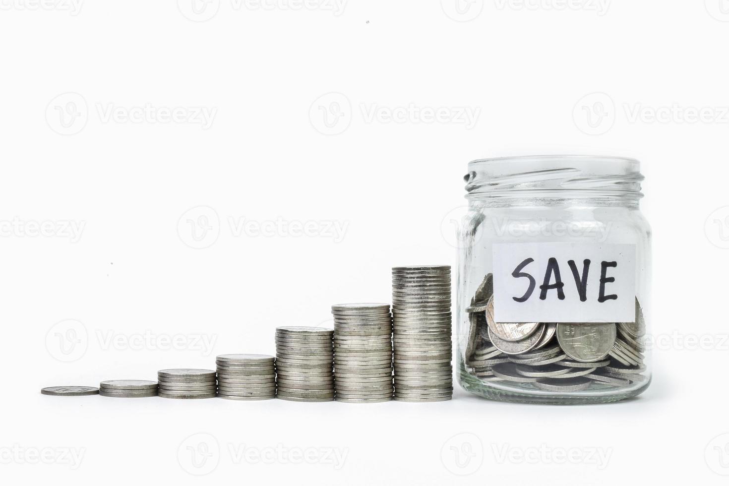 Concept ideas of the finance and save money. Coins. Deposit growth to the future. The isolated scene white background view. photo