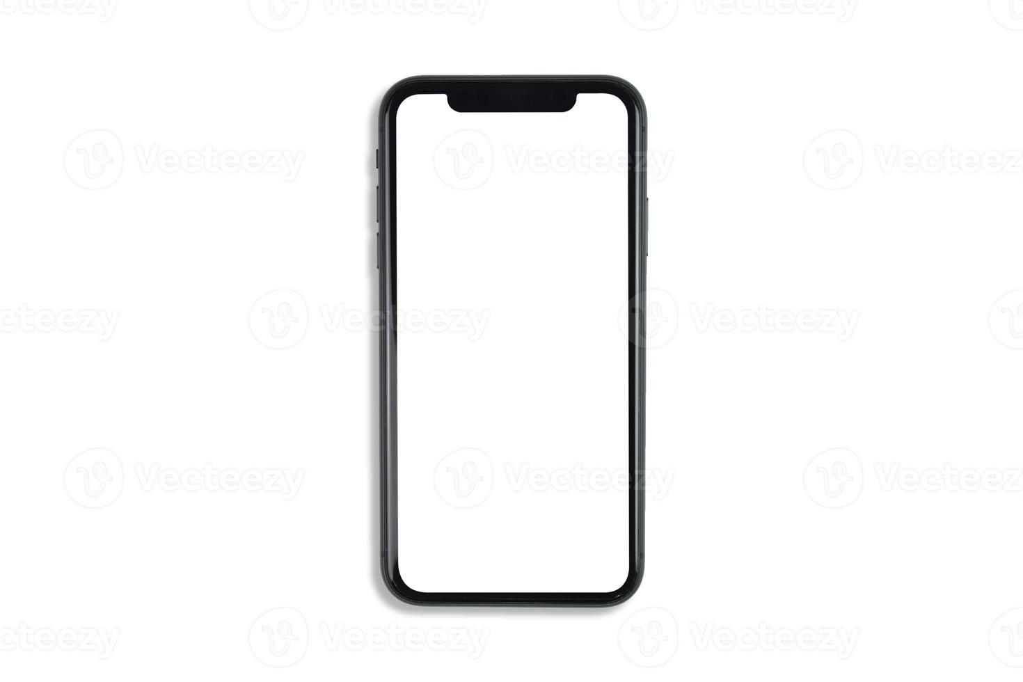 Flat lay of Smartphone modern isolated on white background. Modern Smartphone empty white touch screen view. Mockup Smartphone isolated. photo