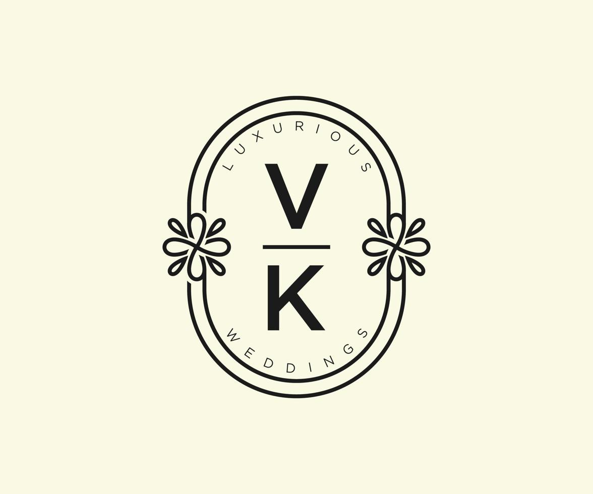 VK Initials letter Wedding monogram logos template, hand drawn modern minimalistic and floral templates for Invitation cards, Save the Date, elegant identity. vector