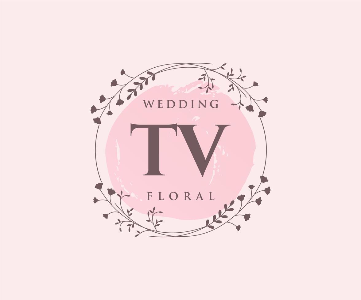 TV Initials letter Wedding monogram logos template, hand drawn modern minimalistic and floral templates for Invitation cards, Save the Date, elegant identity. vector