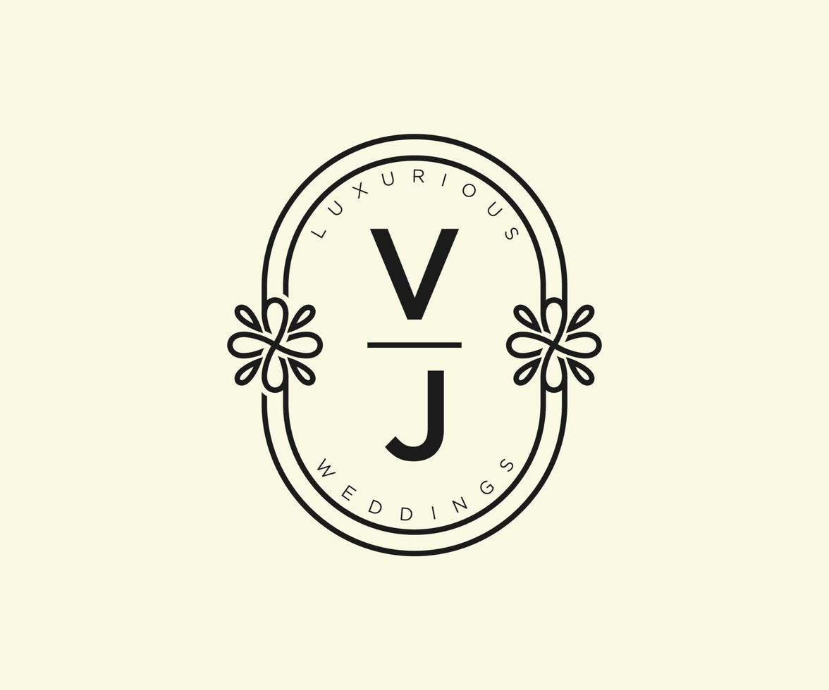 VJ Initials letter Wedding monogram logos template, hand drawn modern minimalistic and floral templates for Invitation cards, Save the Date, elegant identity. vector