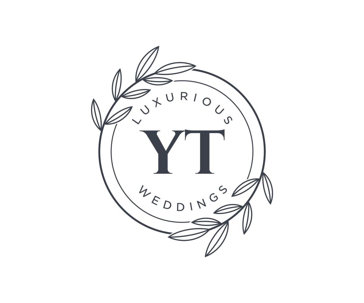 plantilla de logotipos de monograma de boda con letras iniciales de yt, plantillas florales y minimalistas modernas dibujadas a mano para tarjetas de invitación, guardar la fecha, identidad elegante. vector