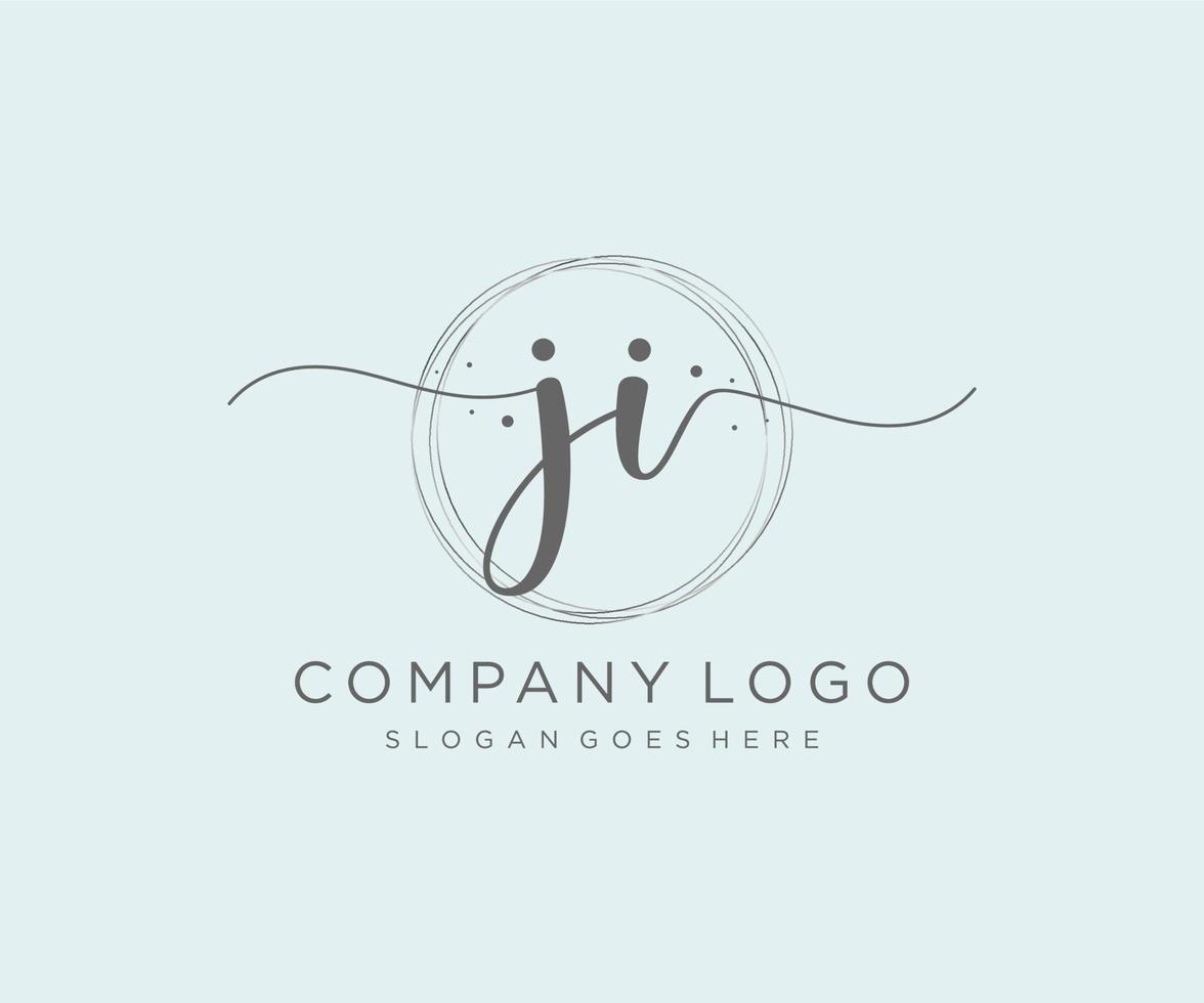 Initial JI feminine logo. Usable for Nature, Salon, Spa, Cosmetic and Beauty Logos. Flat Vector Logo Design Template Element.