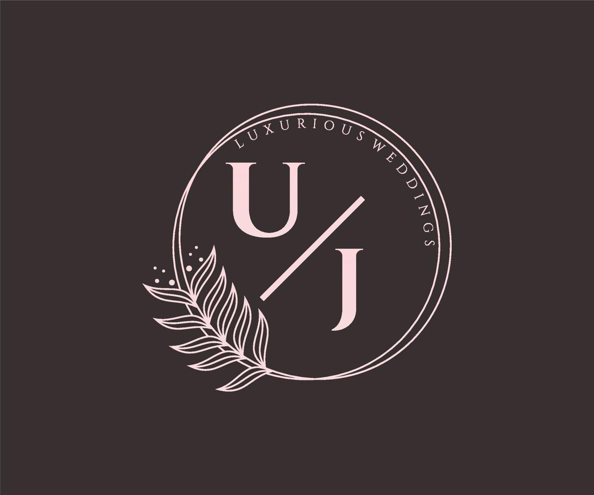 plantilla de logotipos de monograma de boda con letras iniciales uj, plantillas florales y minimalistas modernas dibujadas a mano para tarjetas de invitación, guardar la fecha, identidad elegante. vector