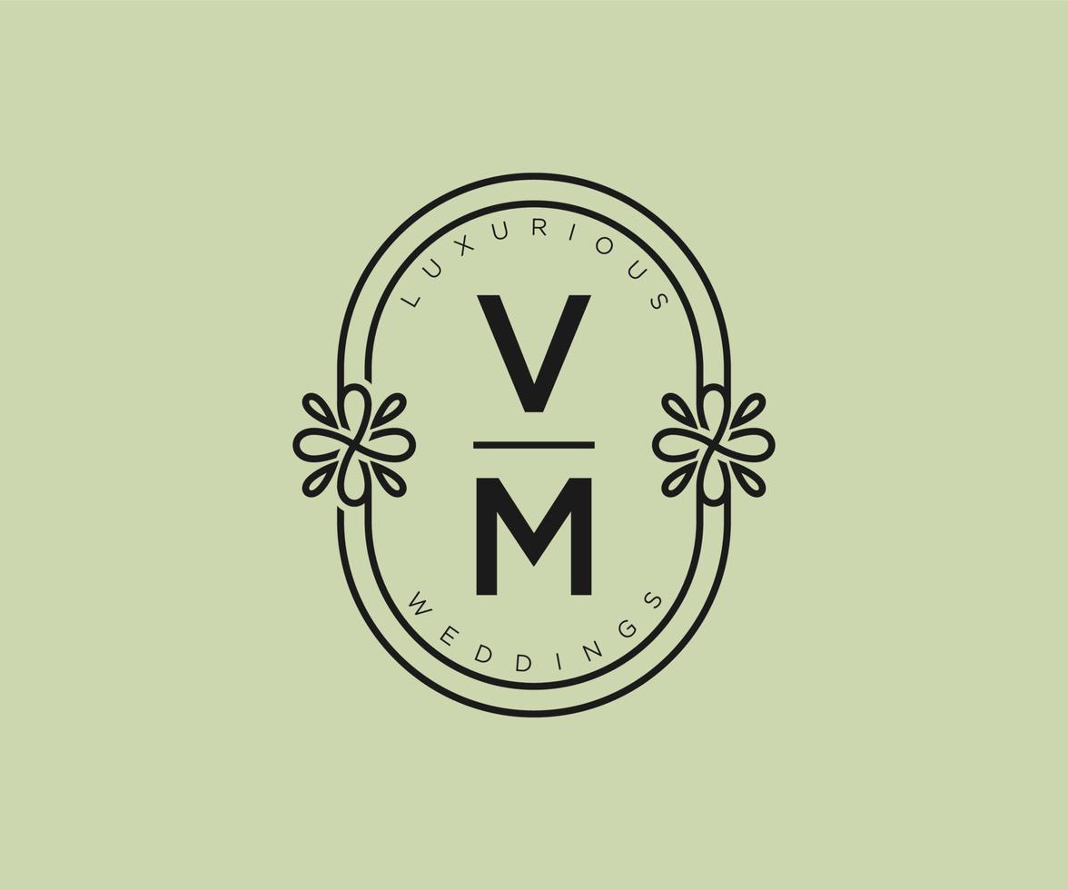 VM Initials letter Wedding monogram logos template, hand drawn modern minimalistic and floral templates for Invitation cards, Save the Date, elegant identity. vector