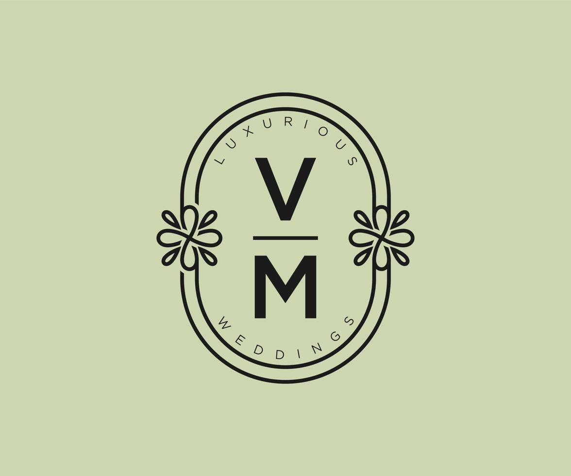 plantilla de logotipos de monograma de boda con letras iniciales vm, plantillas florales y minimalistas modernas dibujadas a mano para tarjetas de invitación, guardar la fecha, identidad elegante. vector