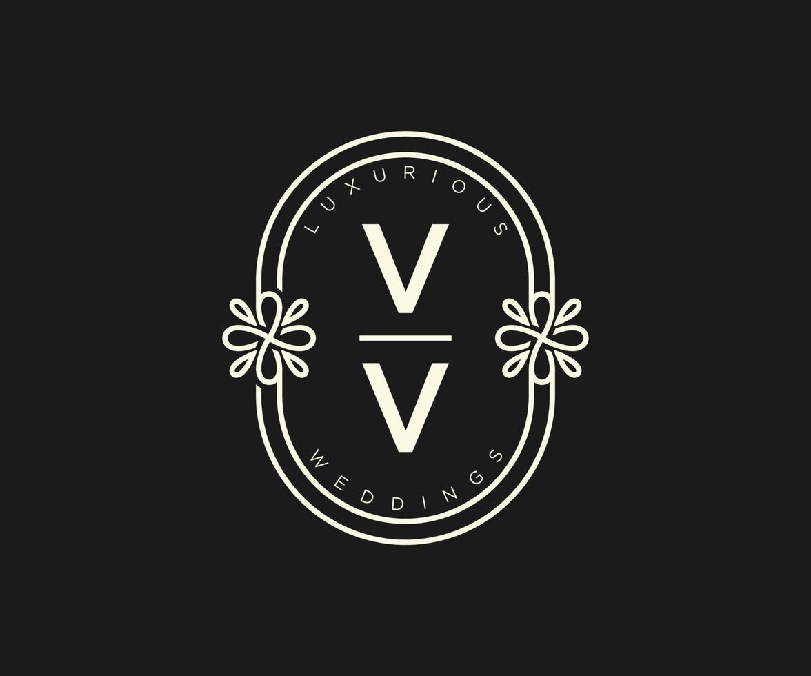 Plantilla de logotipos de monograma de boda con letras iniciales vv, plantillas florales y minimalistas modernas dibujadas a mano para tarjetas de invitación, guardar la fecha, identidad elegante. vector