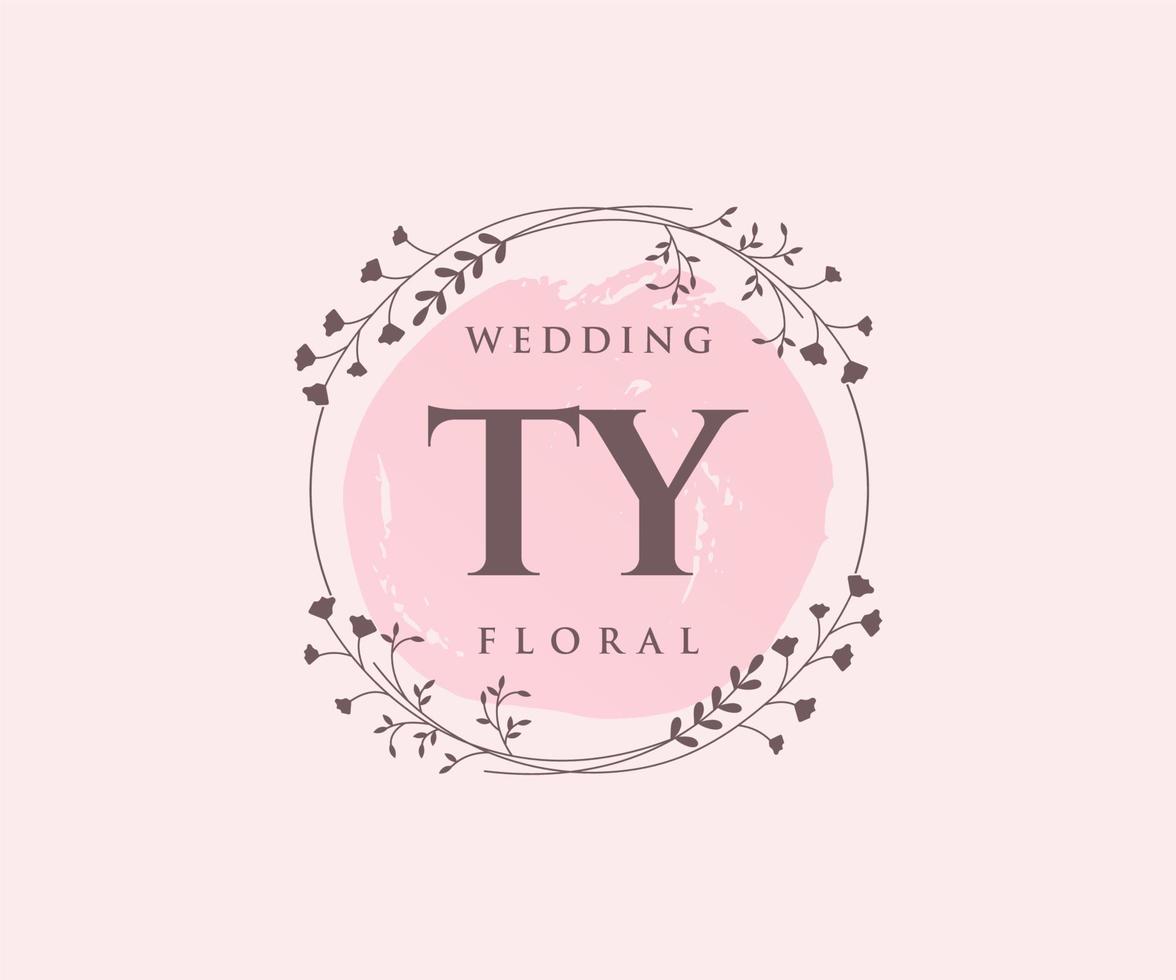 TY Initials letter Wedding monogram logos template, hand drawn modern minimalistic and floral templates for Invitation cards, Save the Date, elegant identity. vector