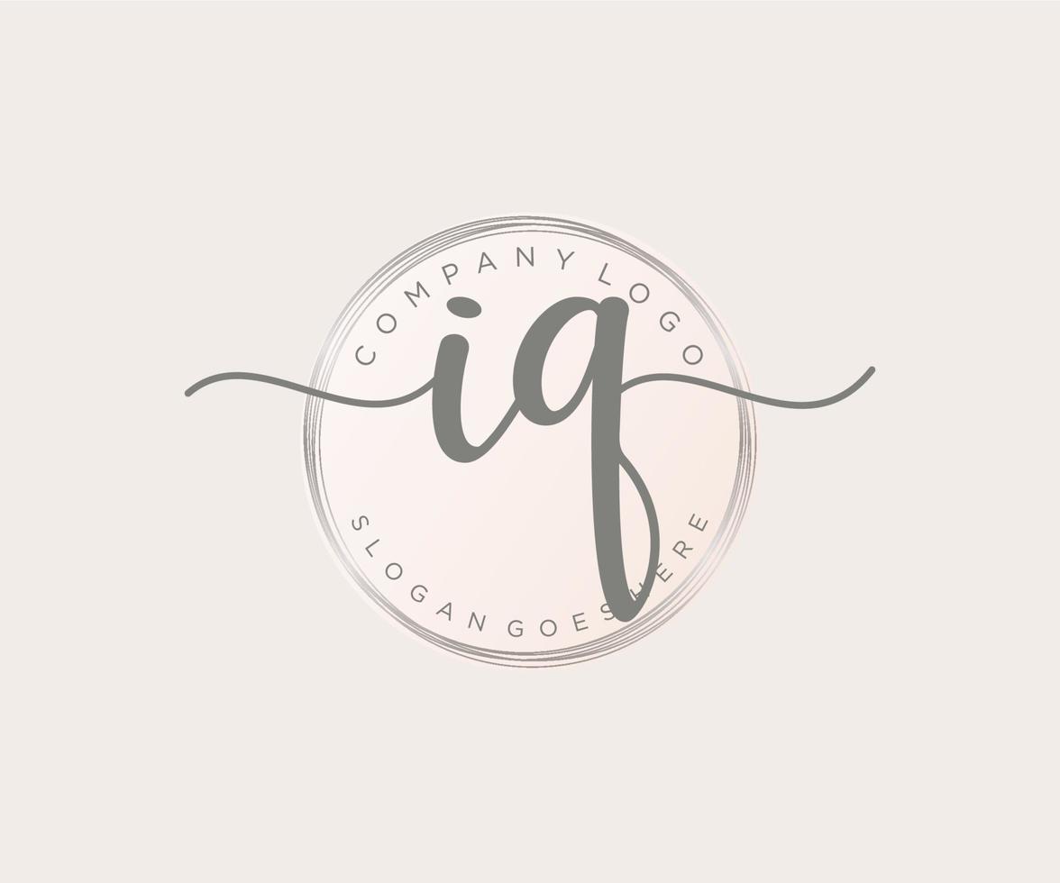 Initial IQ feminine logo. Usable for Nature, Salon, Spa, Cosmetic and Beauty Logos. Flat Vector Logo Design Template Element.