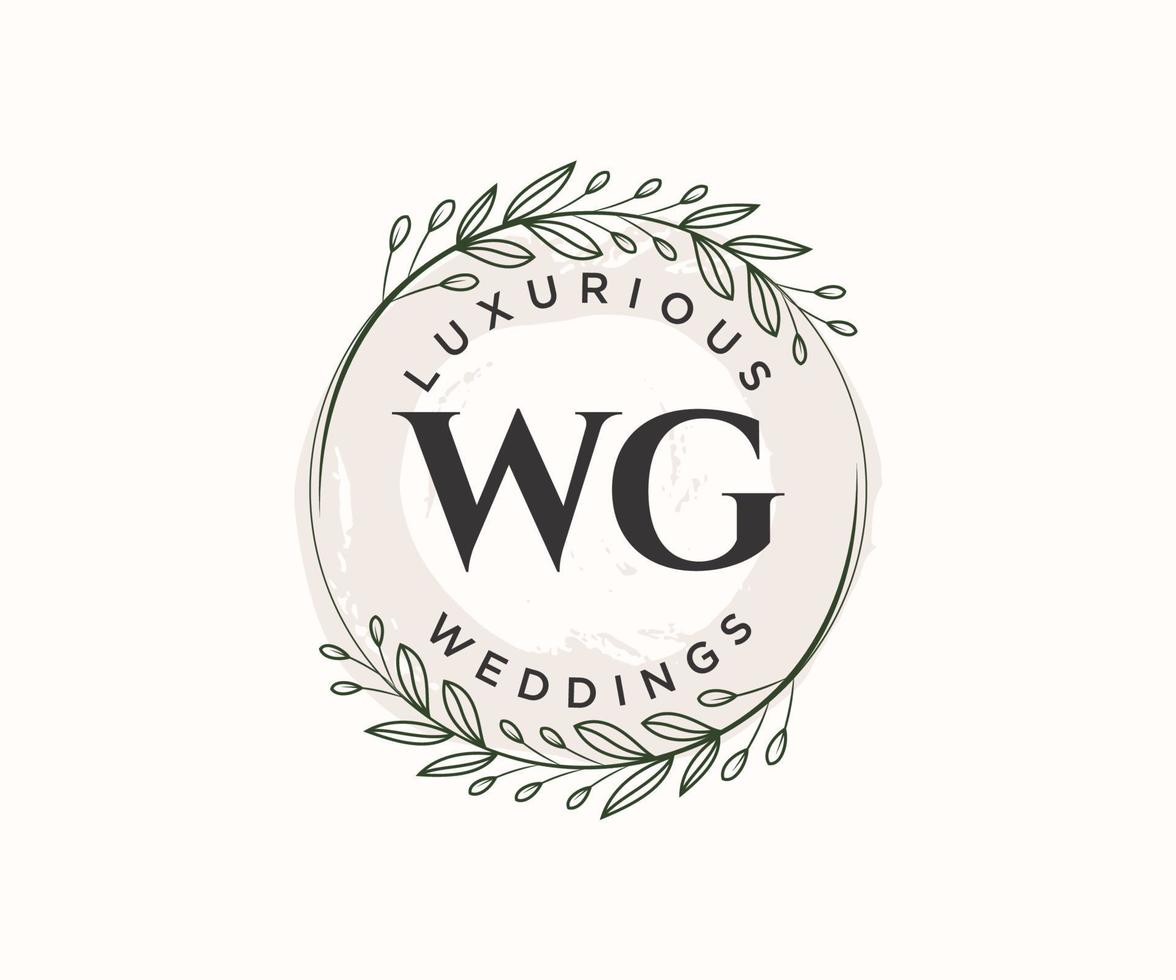 plantilla de logotipos de monograma de boda con letras iniciales wg, plantillas florales y minimalistas modernas dibujadas a mano para tarjetas de invitación, guardar la fecha, identidad elegante. vector