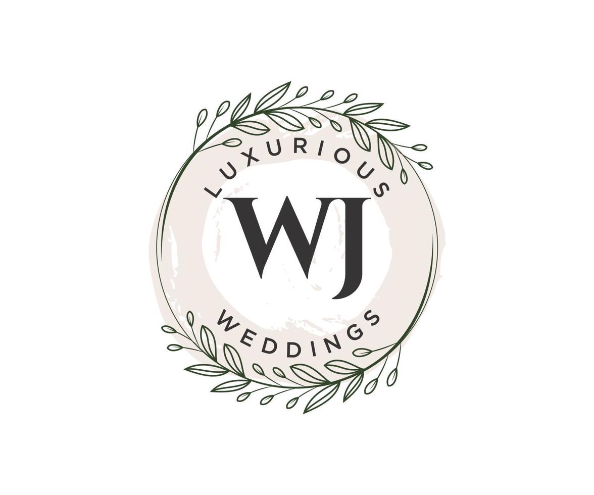 WJ Initials letter Wedding monogram logos template, hand drawn modern minimalistic and floral templates for Invitation cards, Save the Date, elegant identity. vector