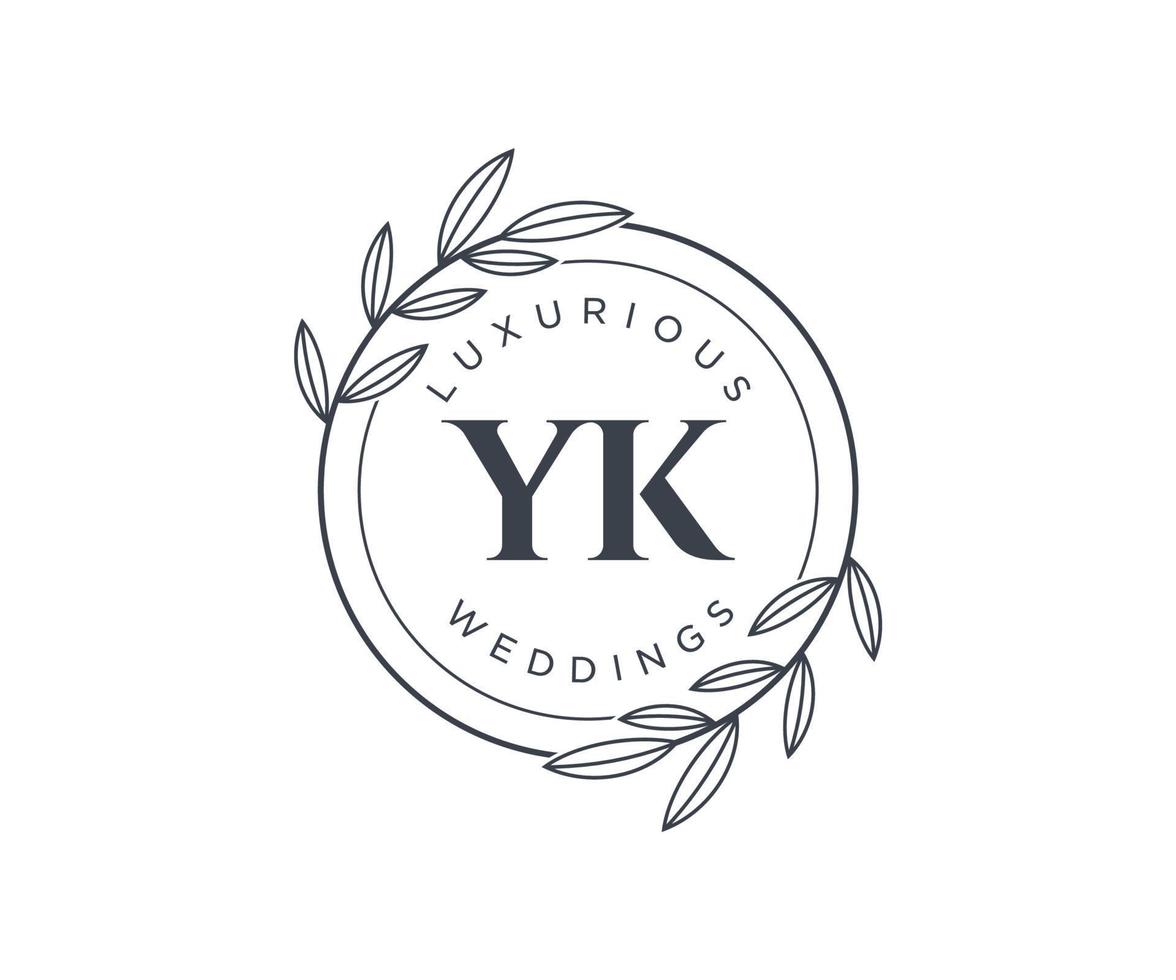 YK Initials letter Wedding monogram logos template, hand drawn modern minimalistic and floral templates for Invitation cards, Save the Date, elegant identity. vector