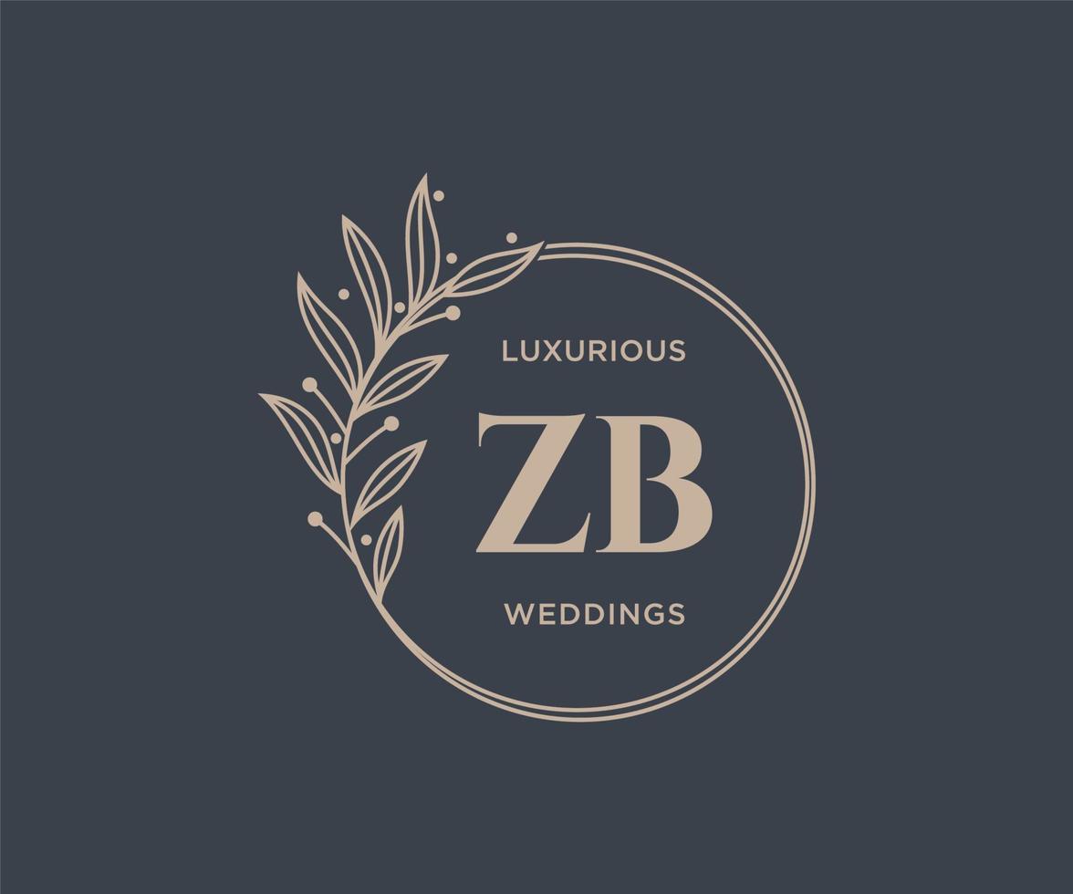 ZB Initials letter Wedding monogram logos template, hand drawn modern minimalistic and floral templates for Invitation cards, Save the Date, elegant identity. vector