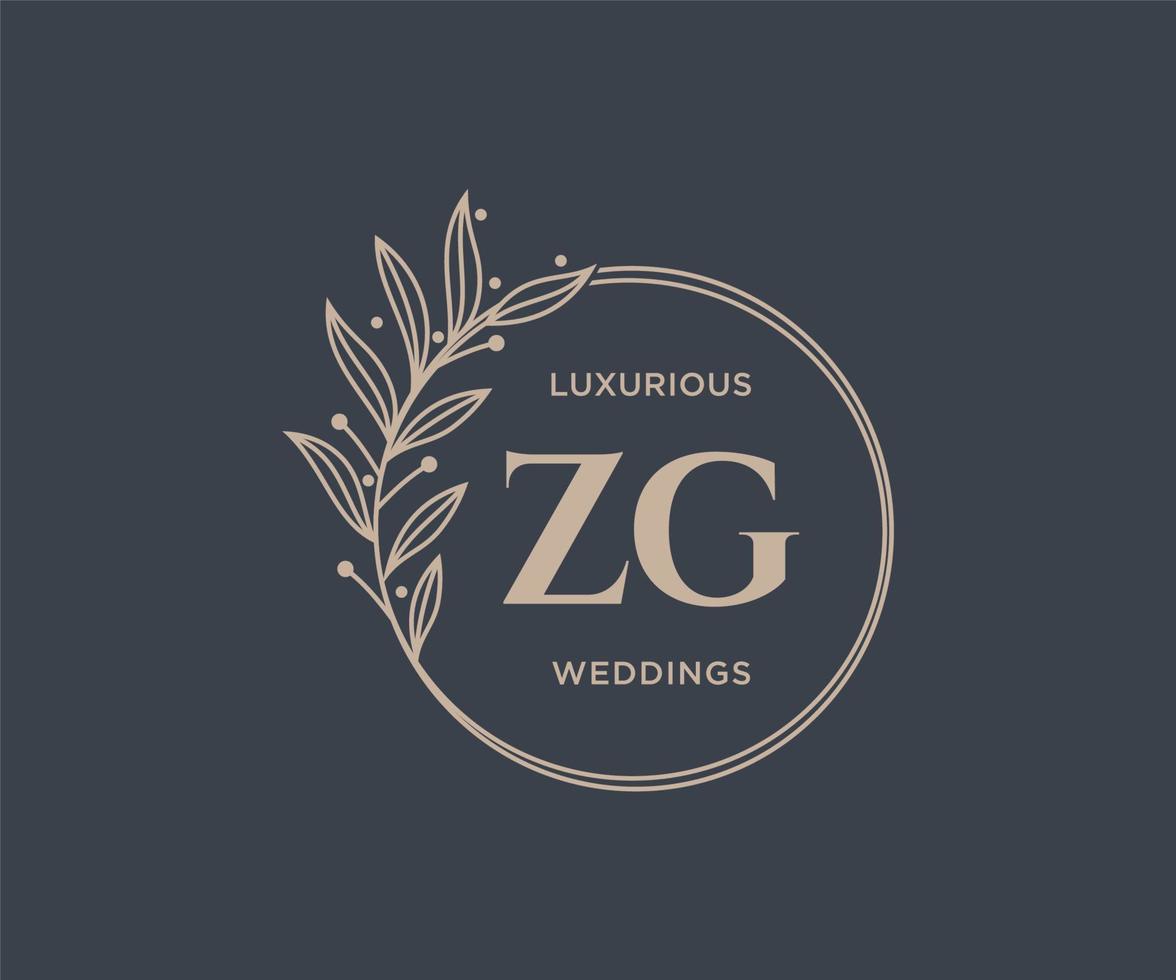 ZG Initials letter Wedding monogram logos template, hand drawn modern minimalistic and floral templates for Invitation cards, Save the Date, elegant identity. vector