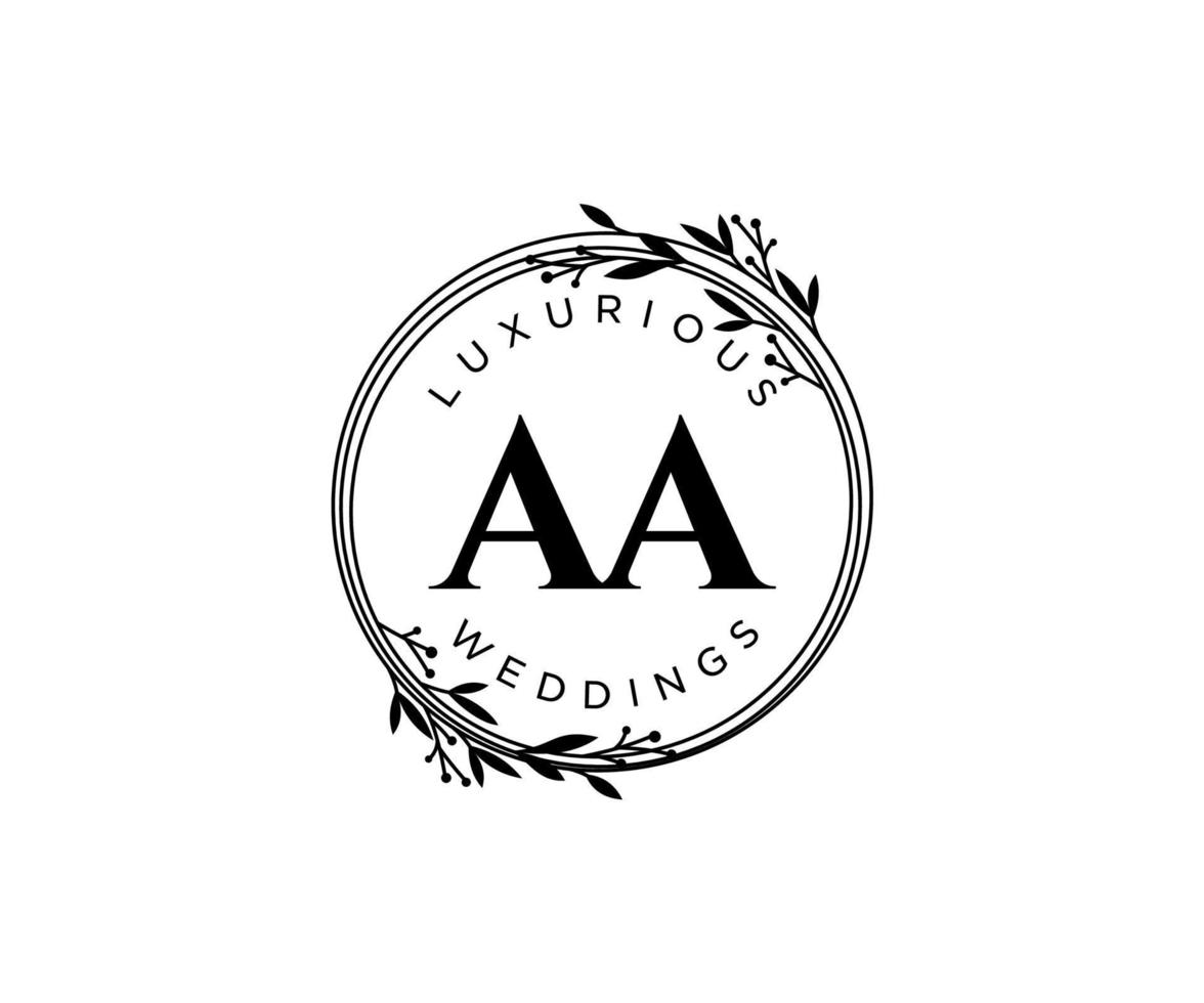 plantilla de logotipos de monograma de boda con letras iniciales aa, plantillas florales y minimalistas modernas dibujadas a mano para tarjetas de invitación, guardar la fecha, identidad elegante. vector