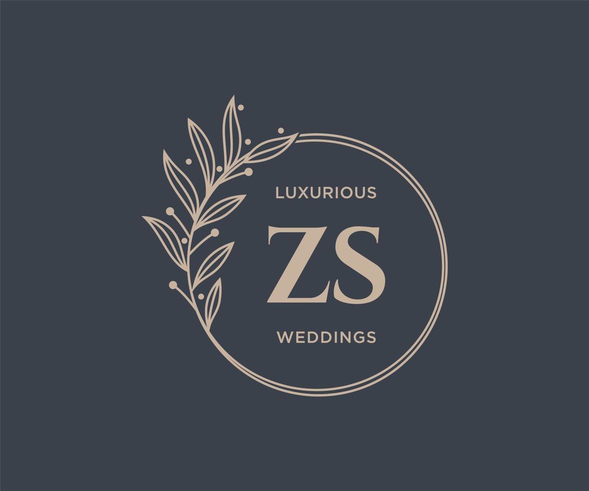 ZS Initials letter Wedding monogram logos template, hand drawn modern minimalistic and floral templates for Invitation cards, Save the Date, elegant identity. vector