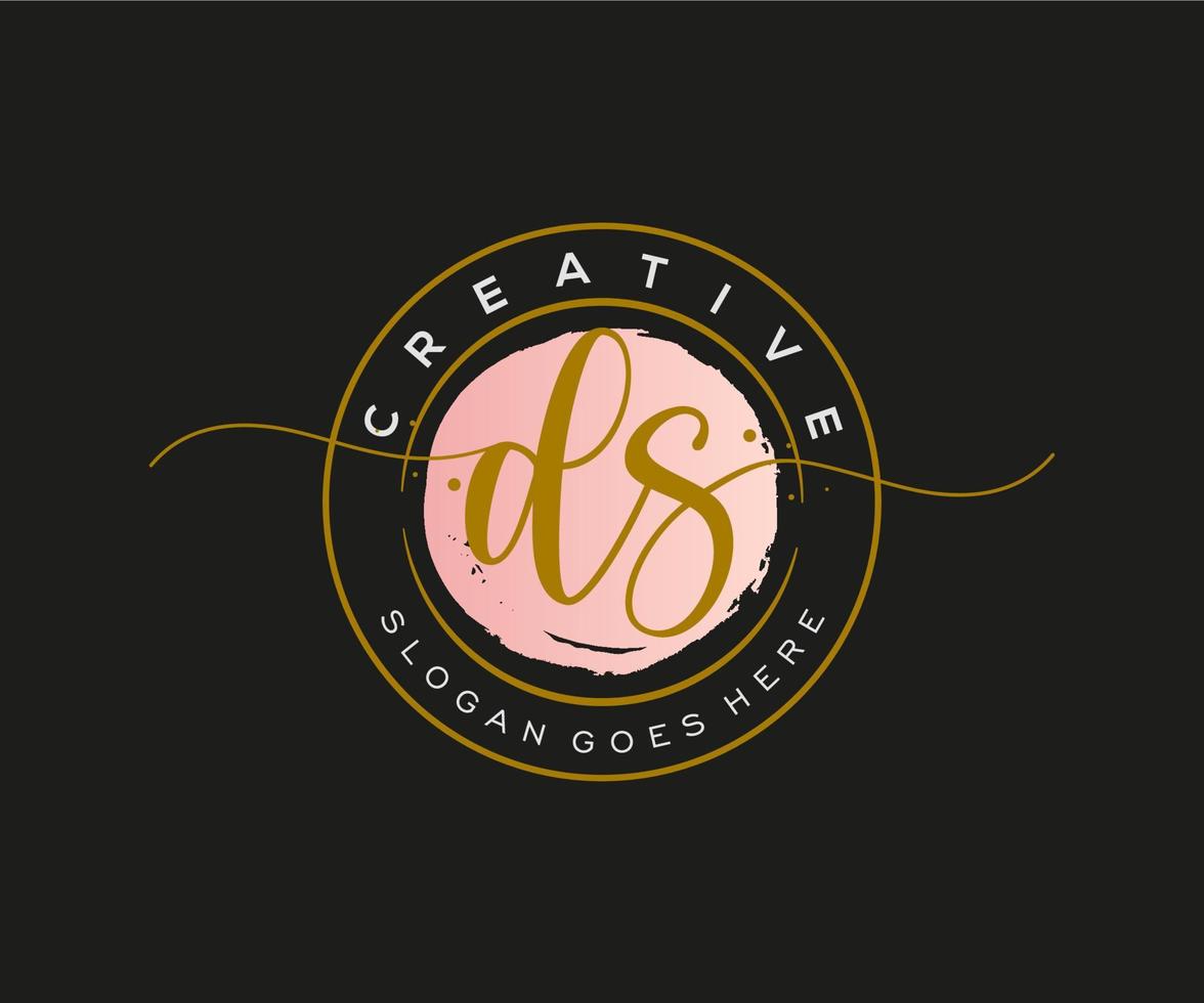 initial DS Feminine logo beauty monogram and elegant logo design, handwriting logo of initial signature, wedding, fashion, floral and botanical with creative template. vector